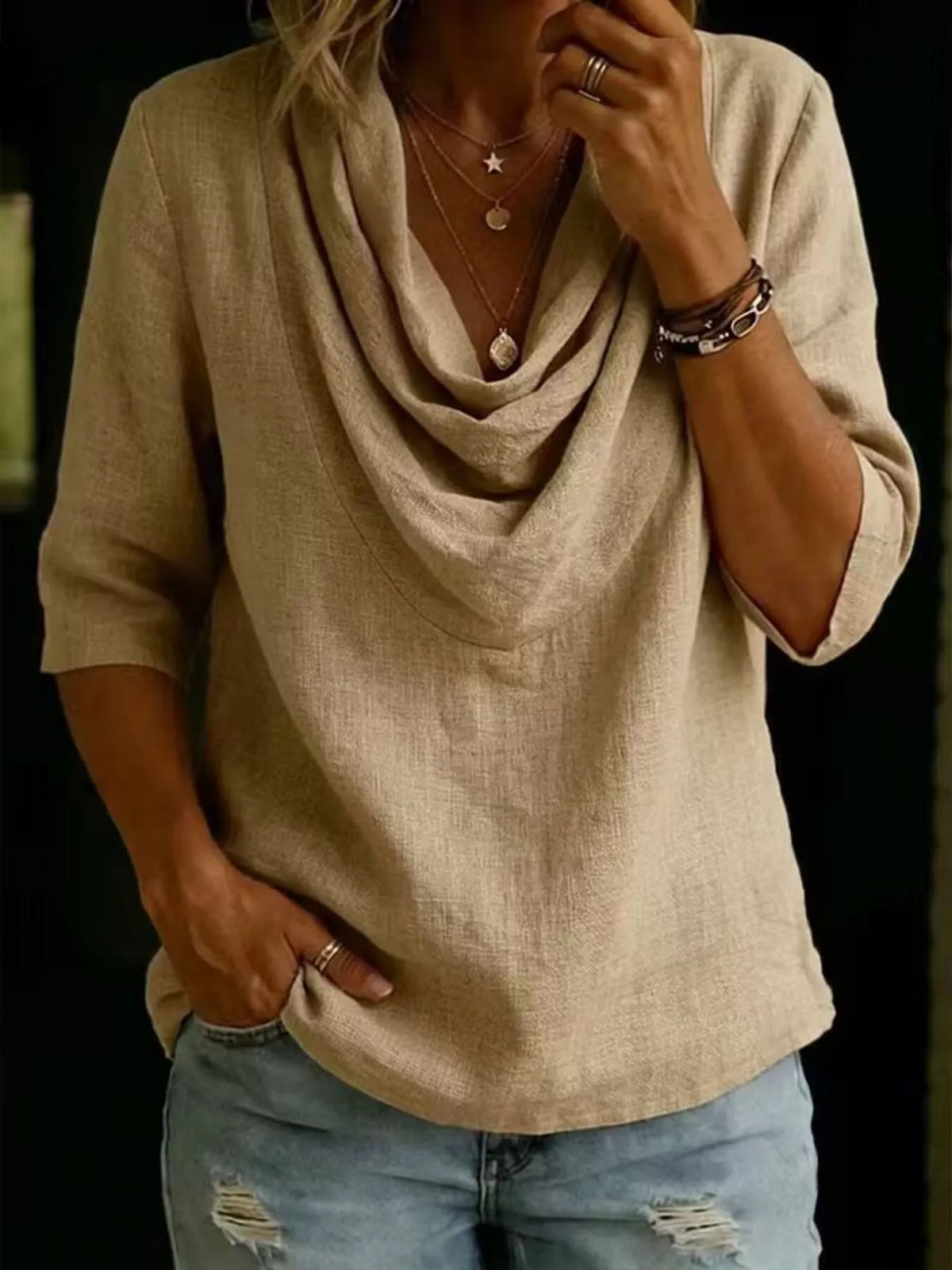 Alfhild draperad topp, khaki
