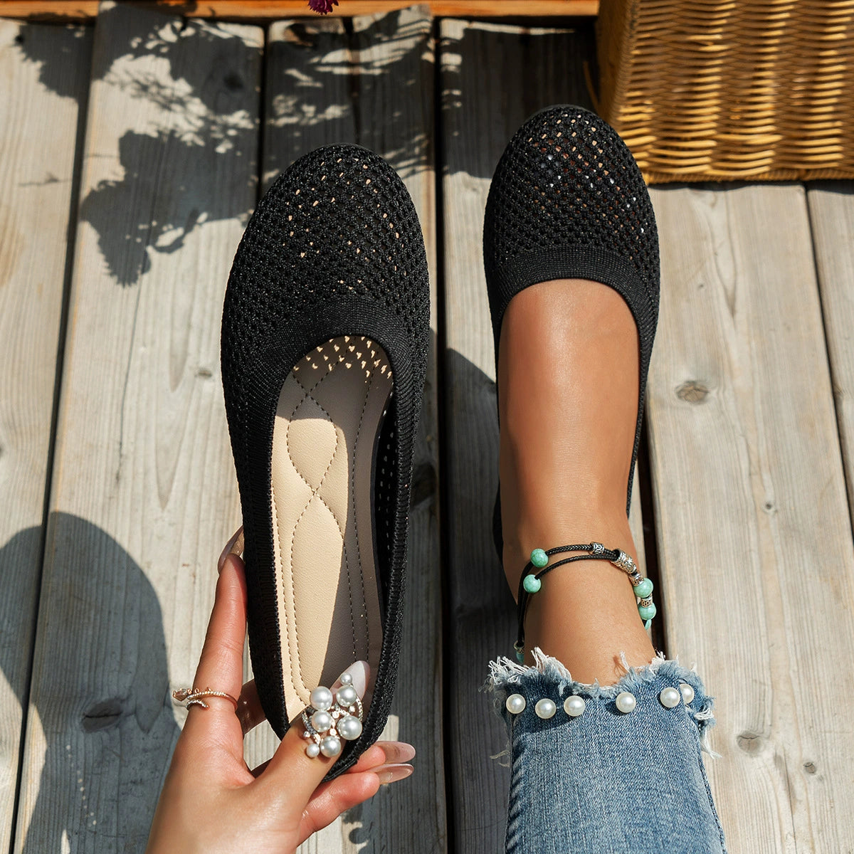 Rosina slip-ons i mesh, svart