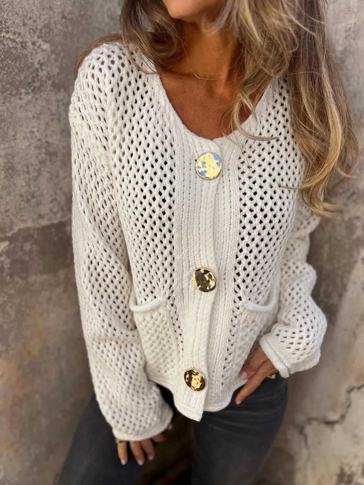 Verity virkad cardigan, benvit