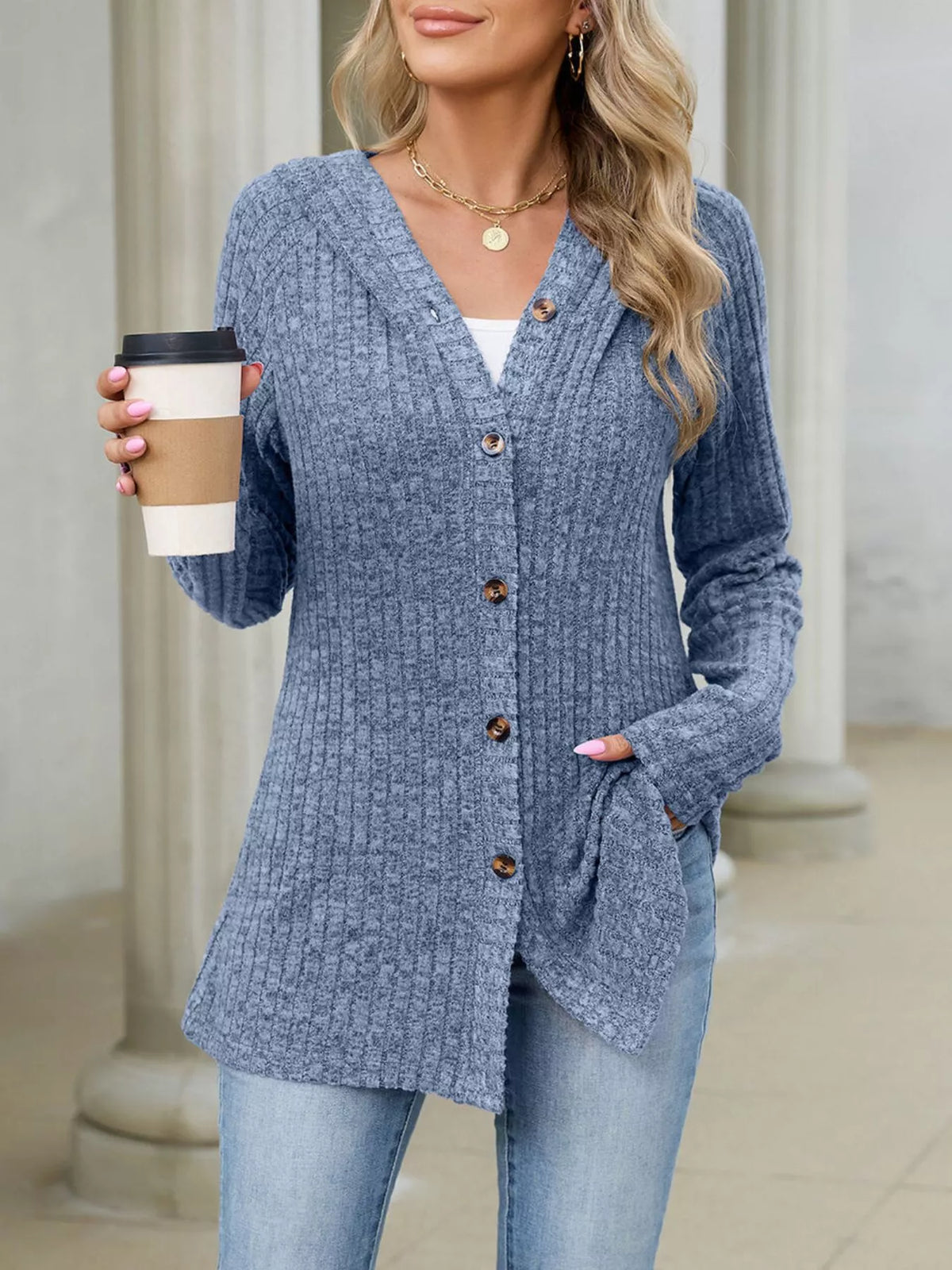 Venke ribbstickad cardigan