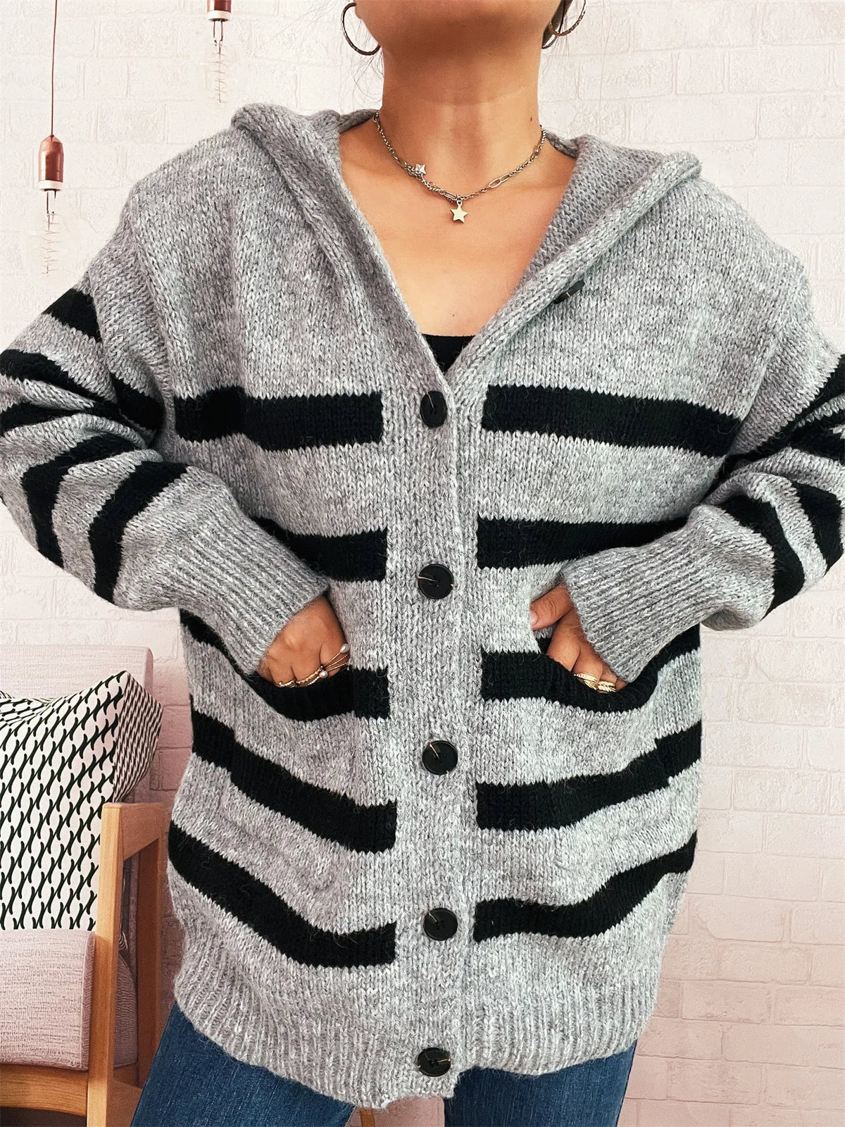 Nayla randig cardigan, grå