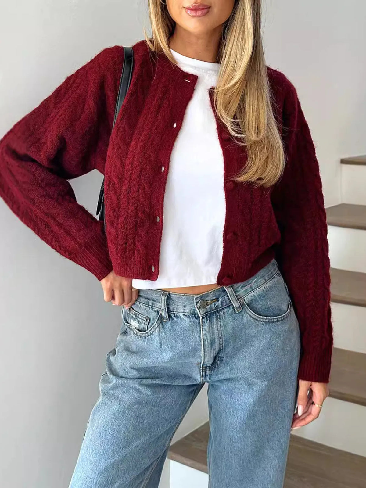 Rosie kabelstickad cardigan, röd