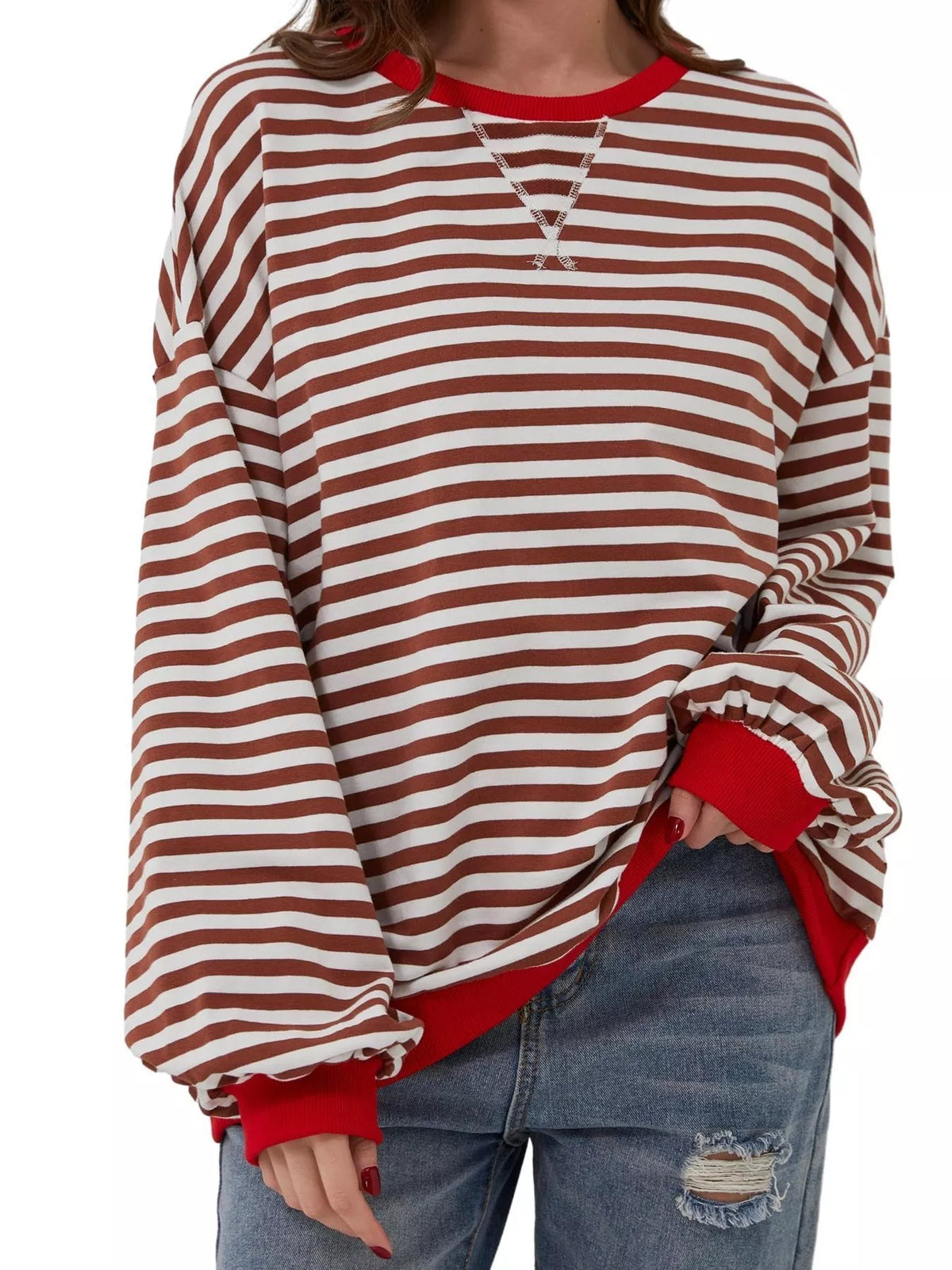Ella randig sweatshirt, röd