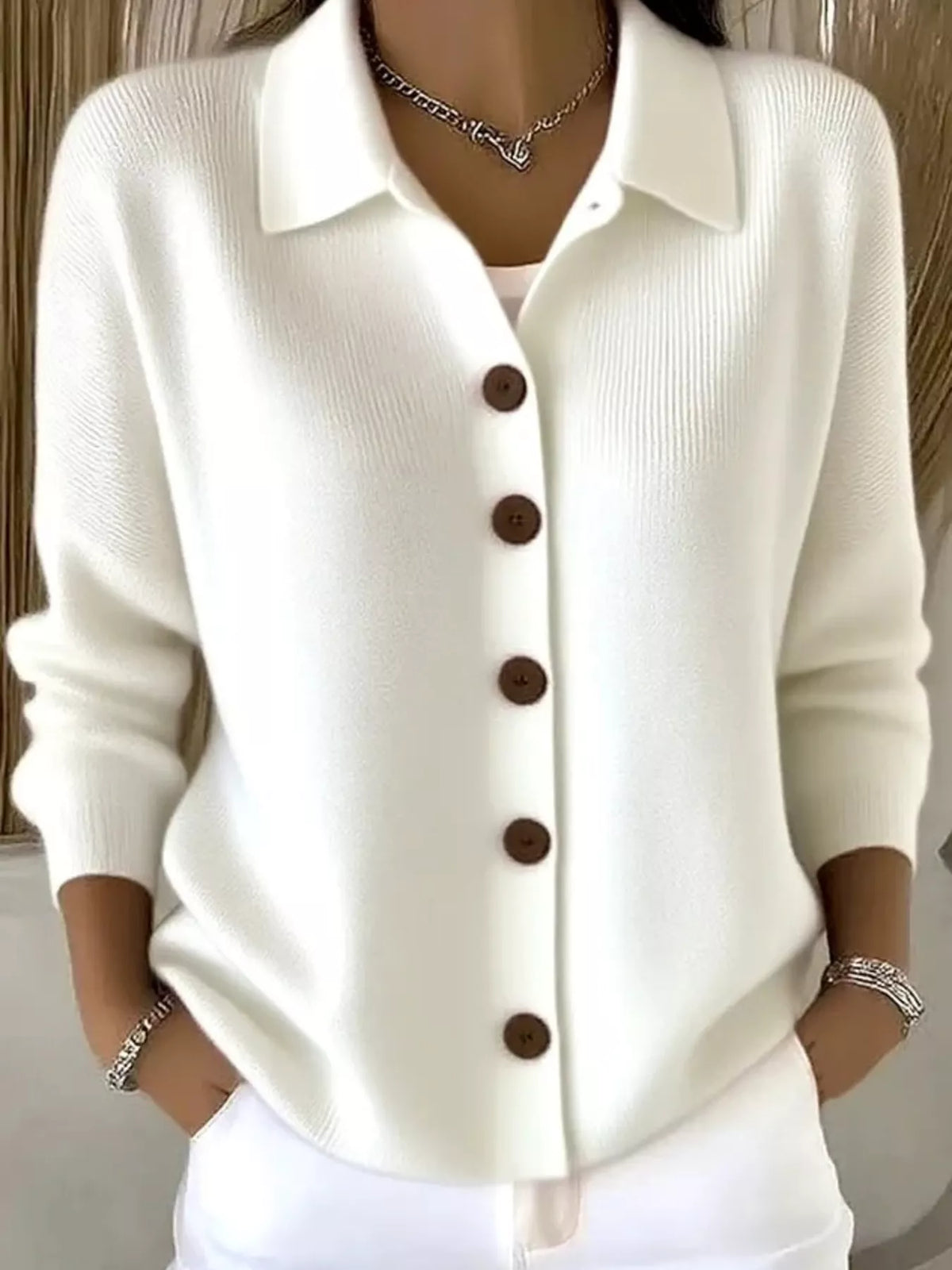 Eleanor höftlång cardigan, vit