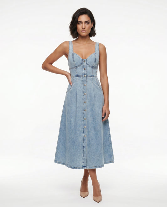 Ingrid midiklänning i denim, blå
