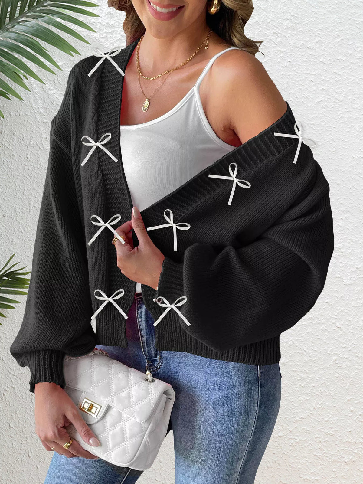 Monica cardigan med rosett