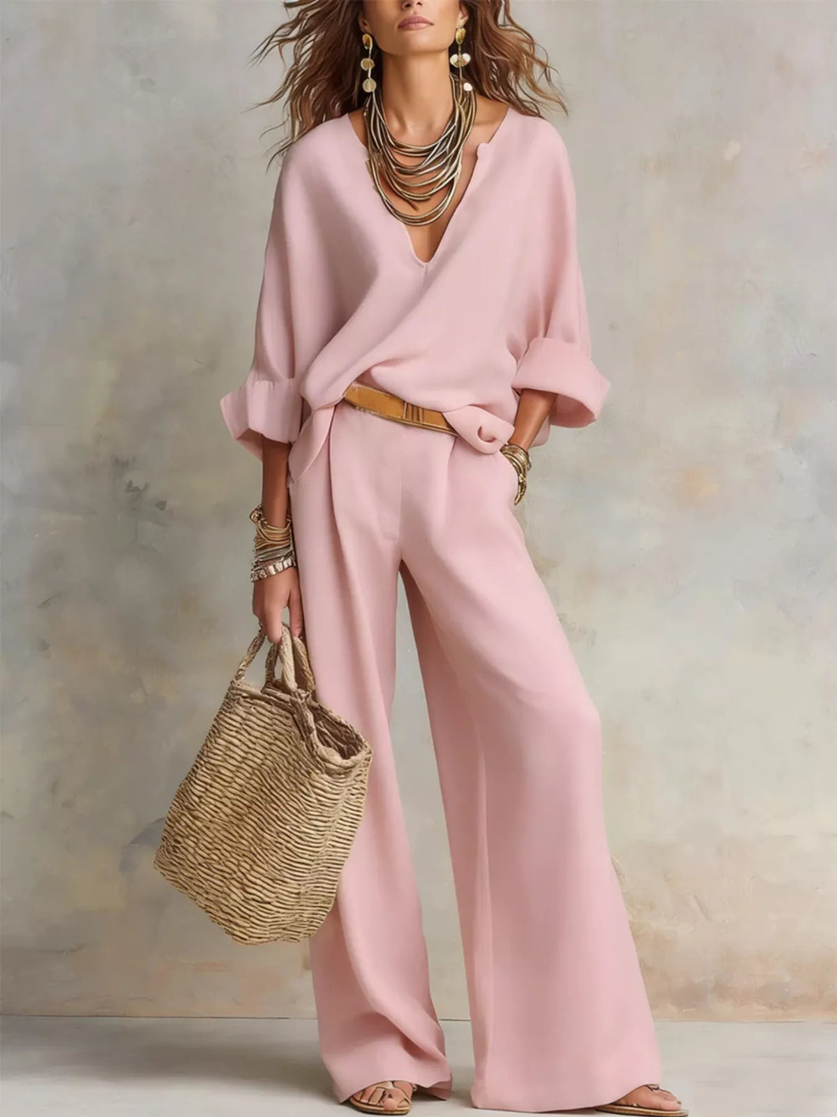 Winnie set med vida byxor, rosa