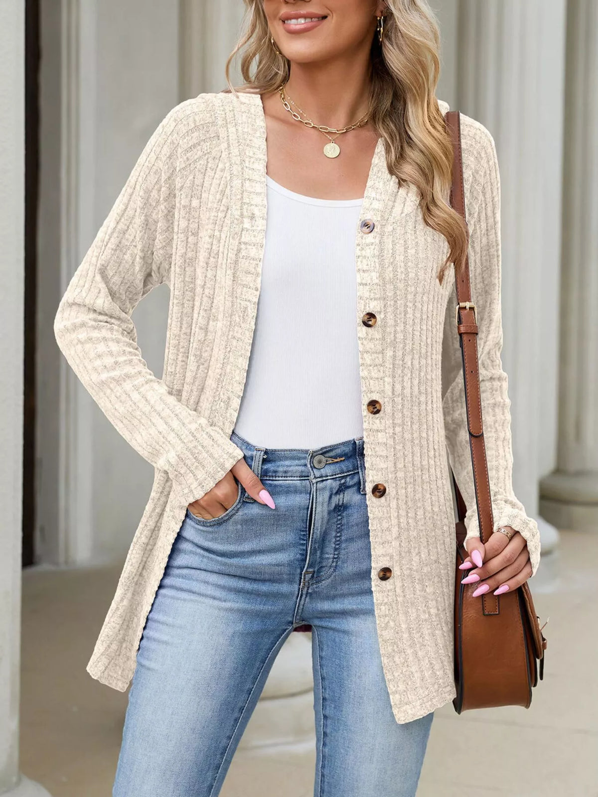 Venke ribbstickad cardigan