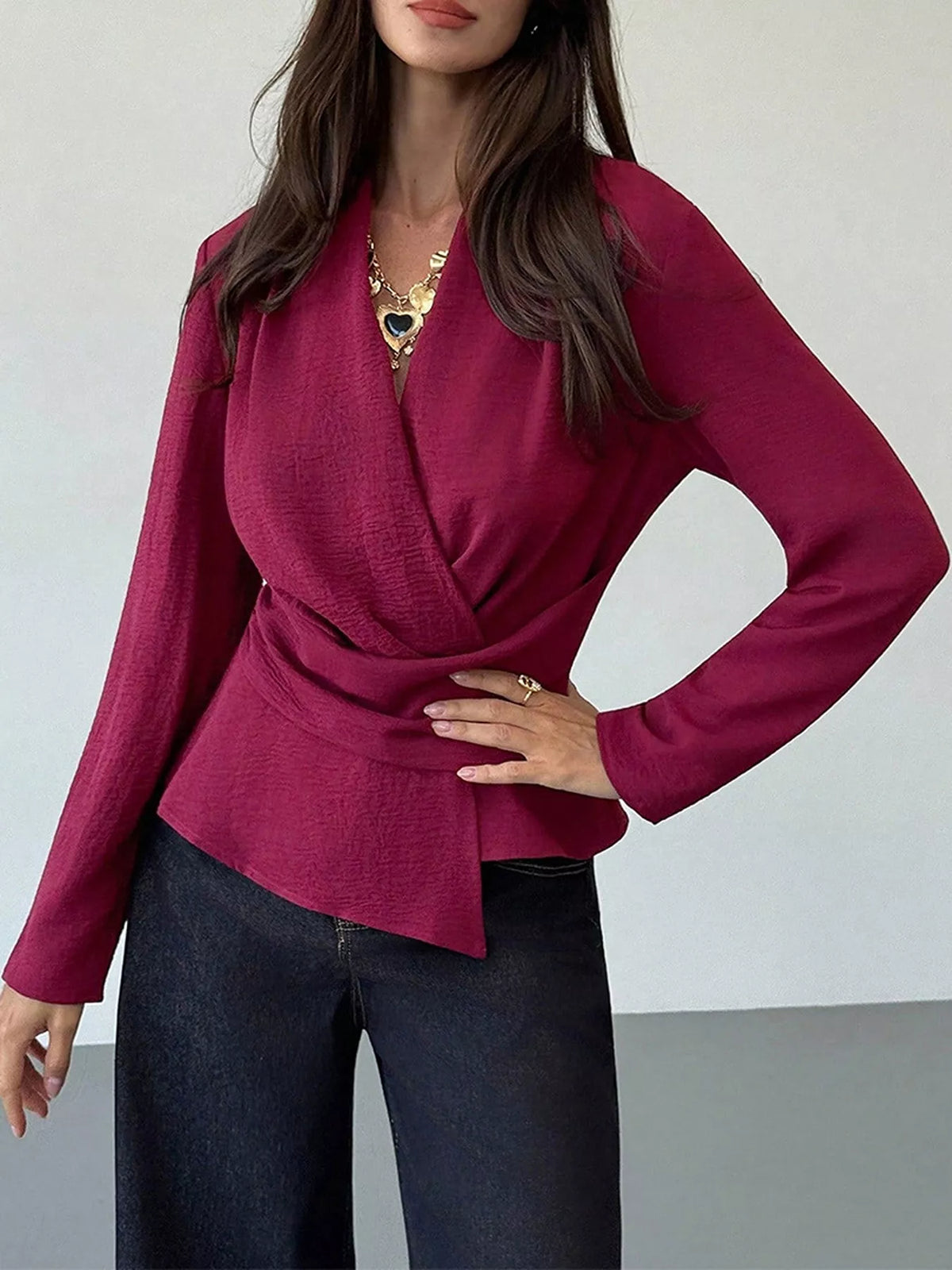 Eva rynkad blus, cerise