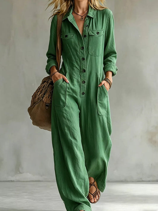 Solange jumpsuit med knäppning, grön