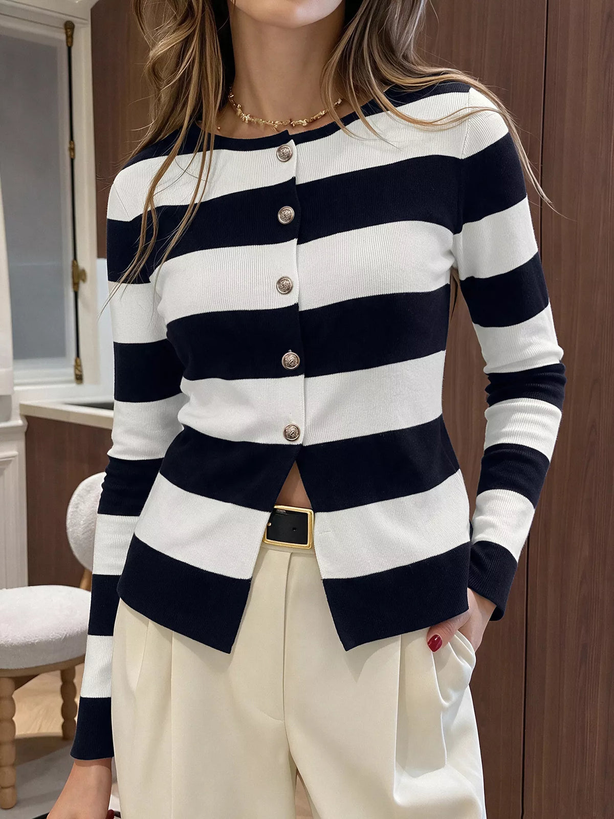 Vivianne randig cardigan, svart