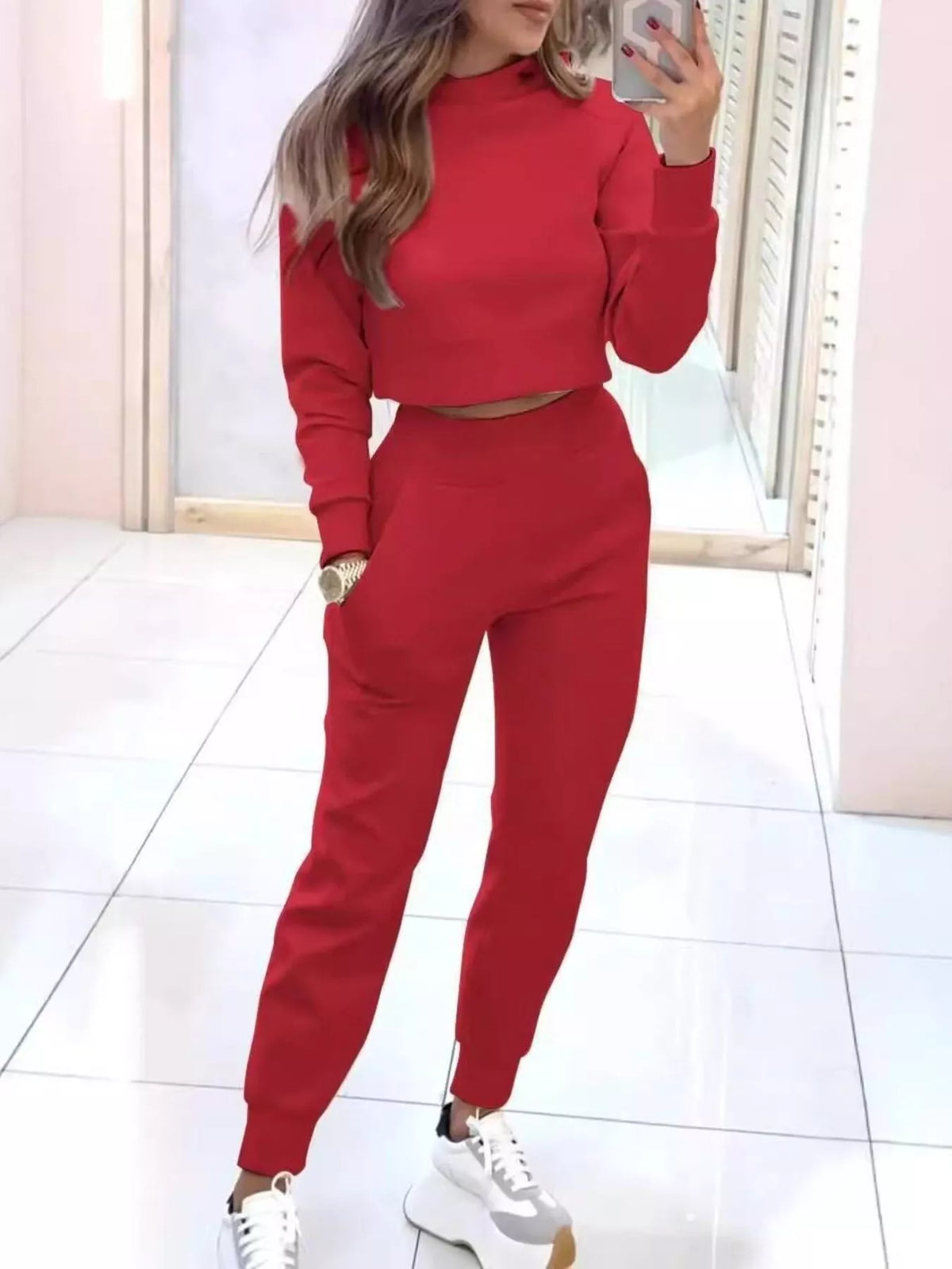 Lottie set med croppad sweatshirt, röd
