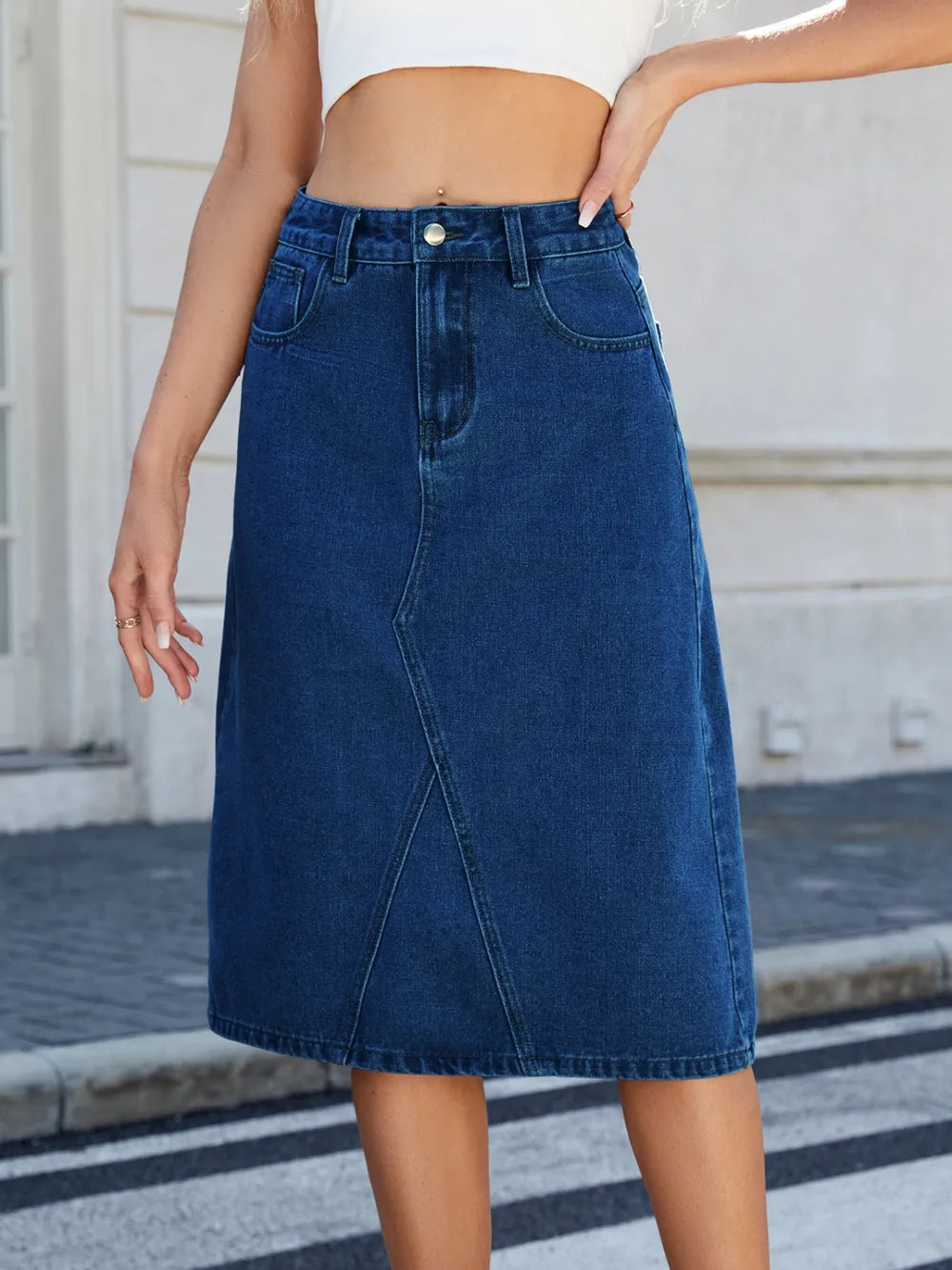 Maj midikjol i denim, mörkblå
