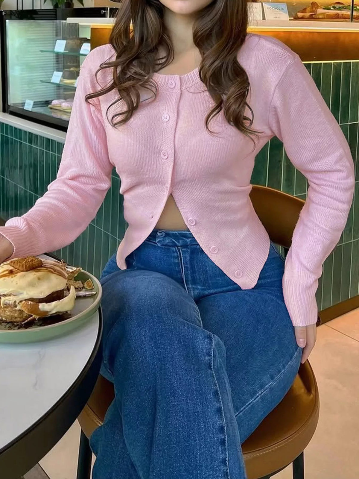 Synnöve kroppsnära cardigan, rosa