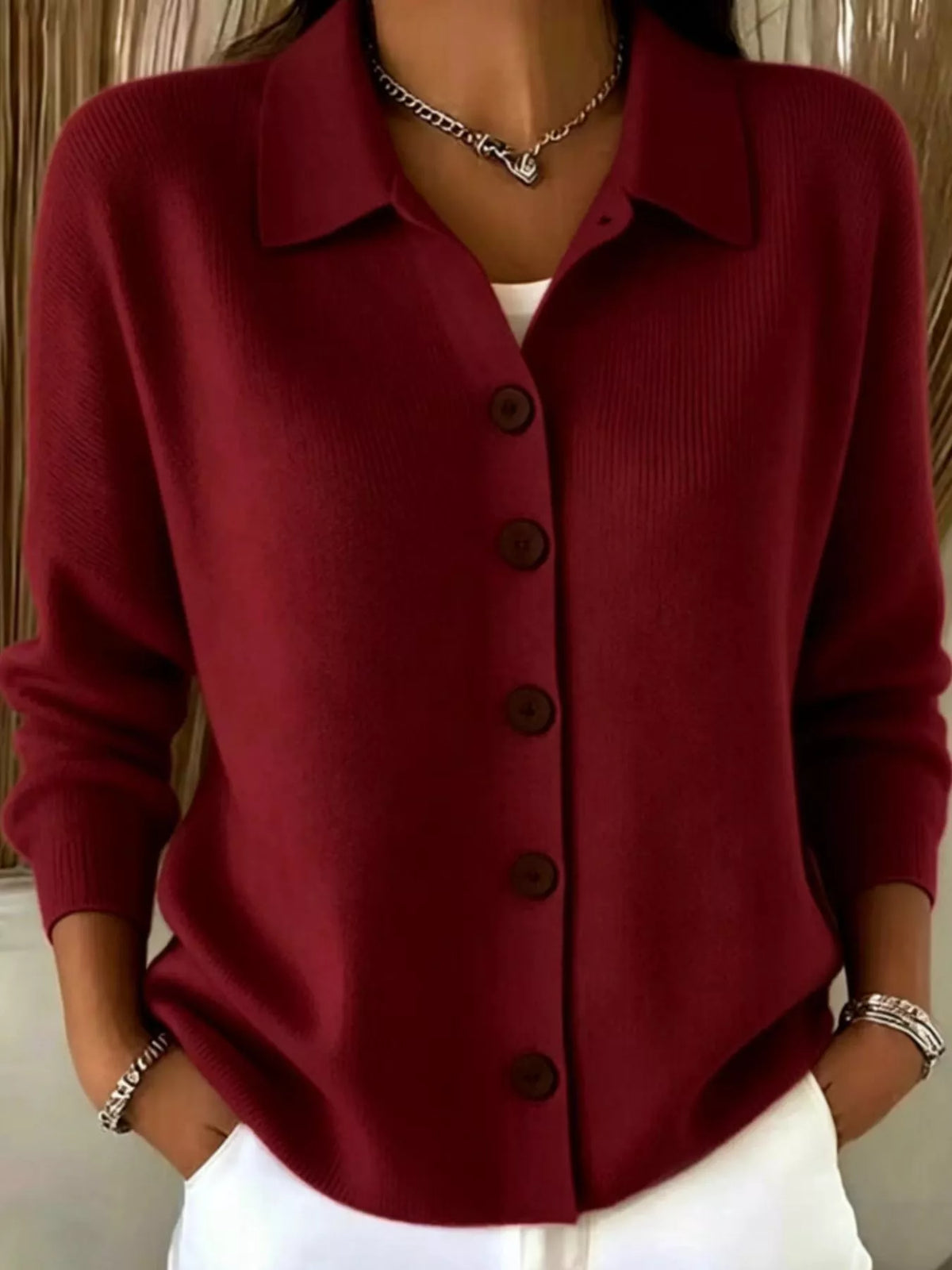 Eleanor höftlång cardigan, vinröd