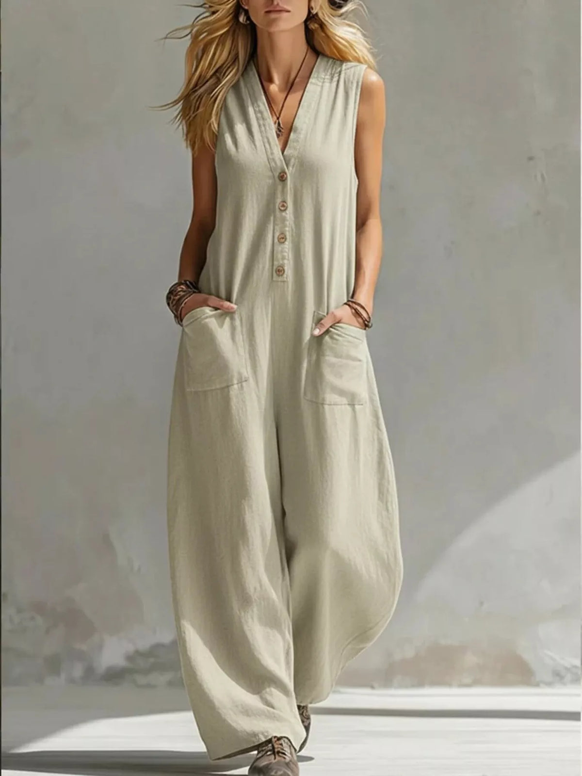 Tordis v-ringad jumpsuit, matchagrön
