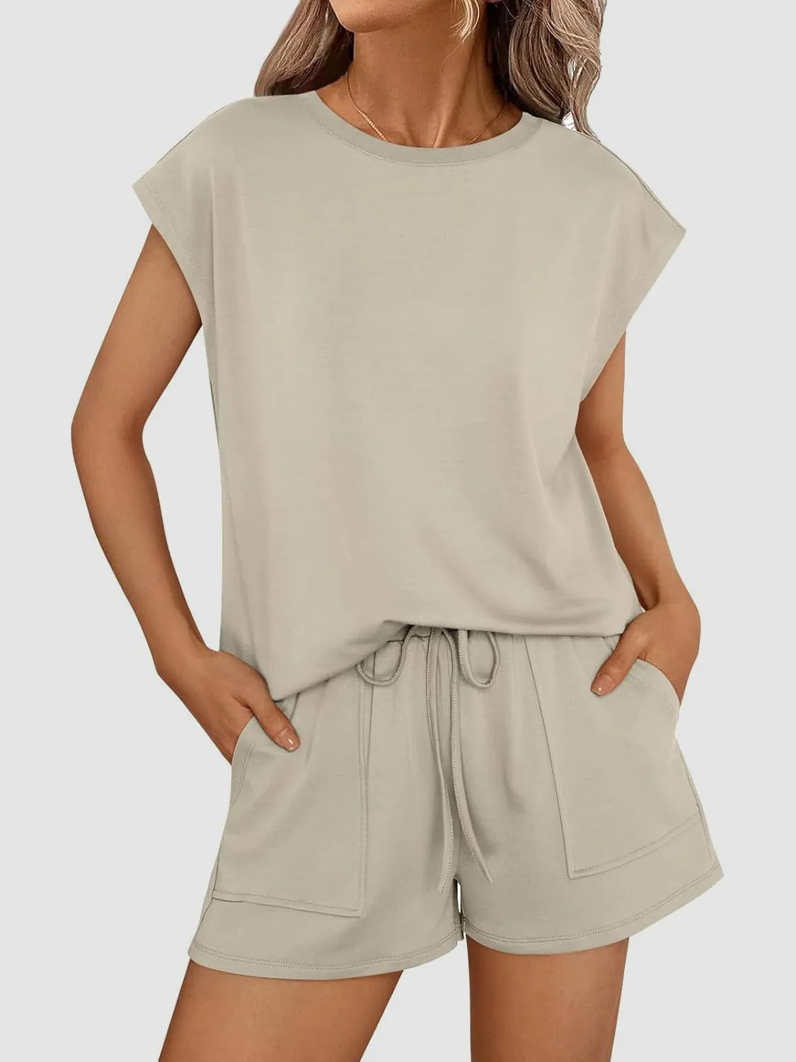 Amina kortärmat set, khaki