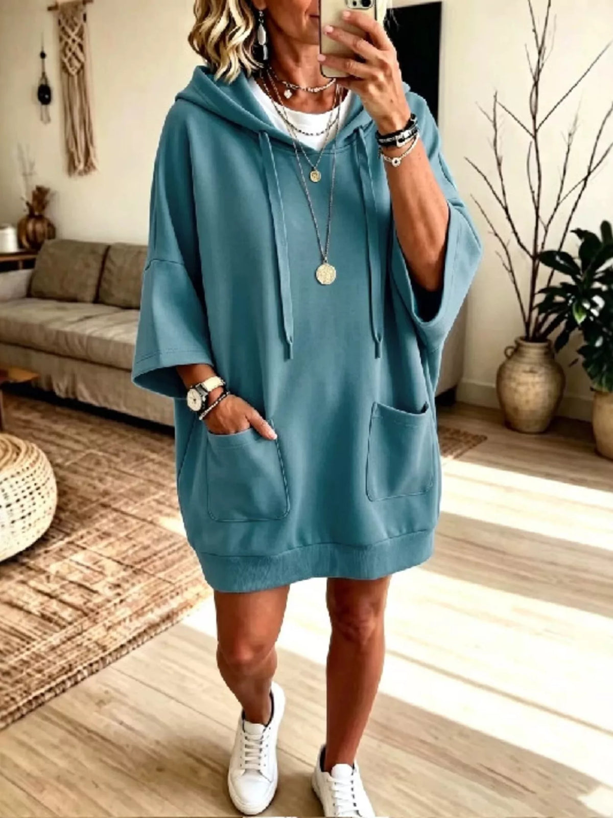 Anna oversize hoodie, turkos