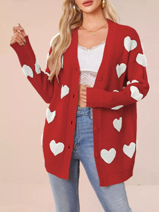 Rebecka cardigan med hjärtan, röd