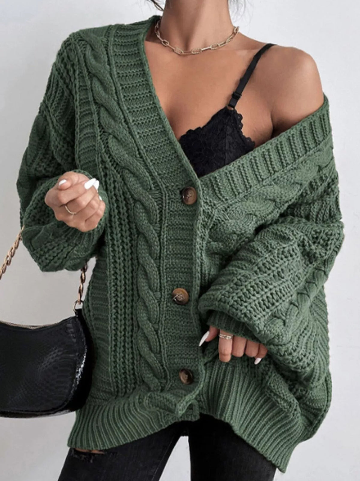 Margaux kabelstickad cardigan, grön