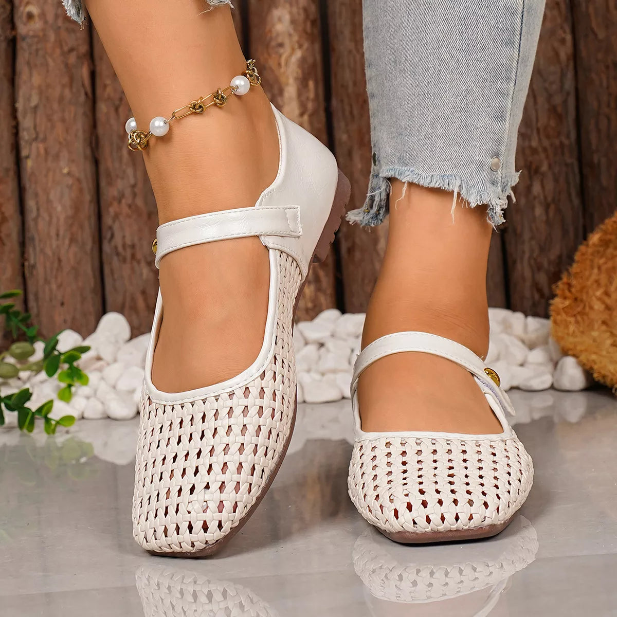 Alanna slip-ons i läderlook, beige