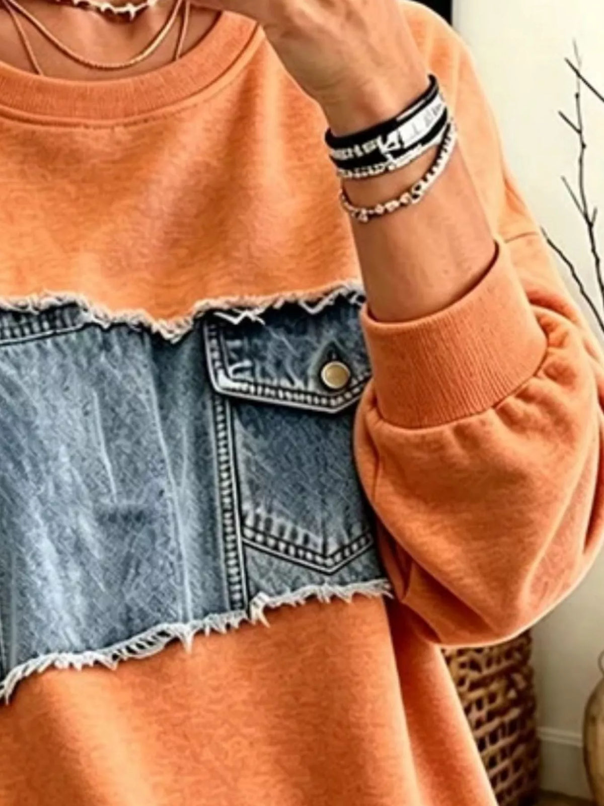 Engla sweatshirt i denimpatchwork