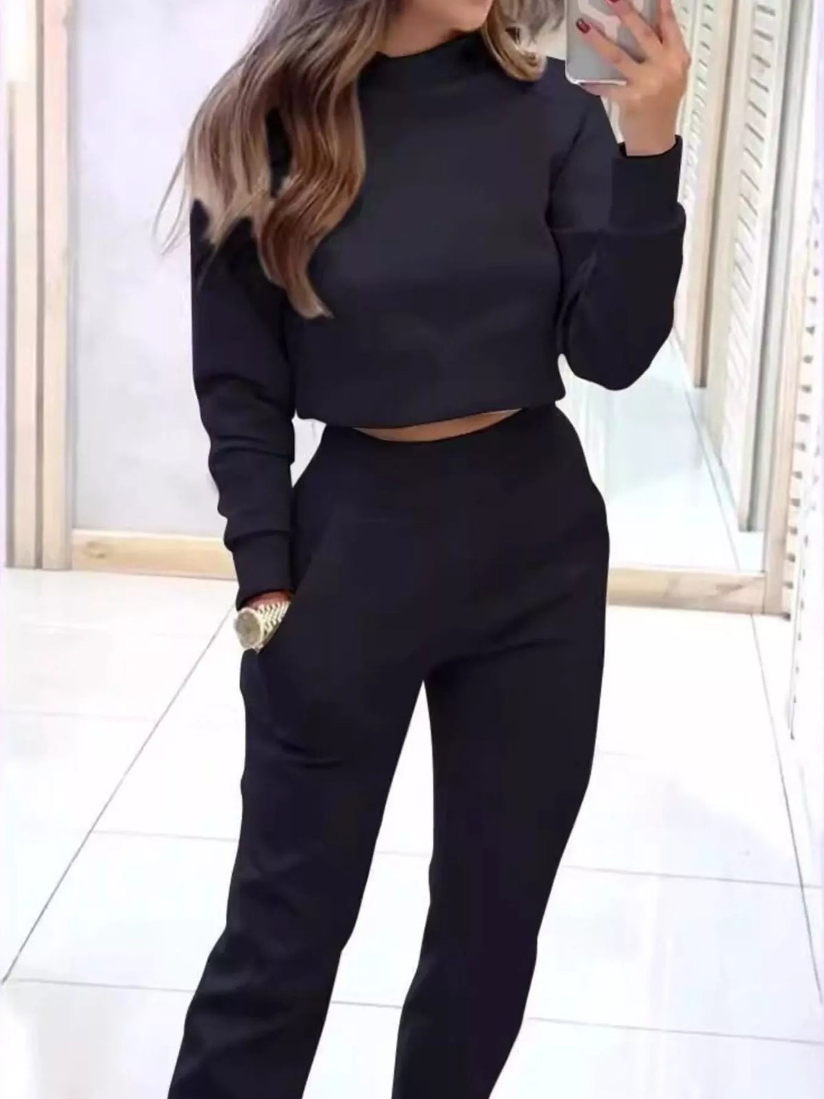 Lottie set med croppad sweatshirt, svart