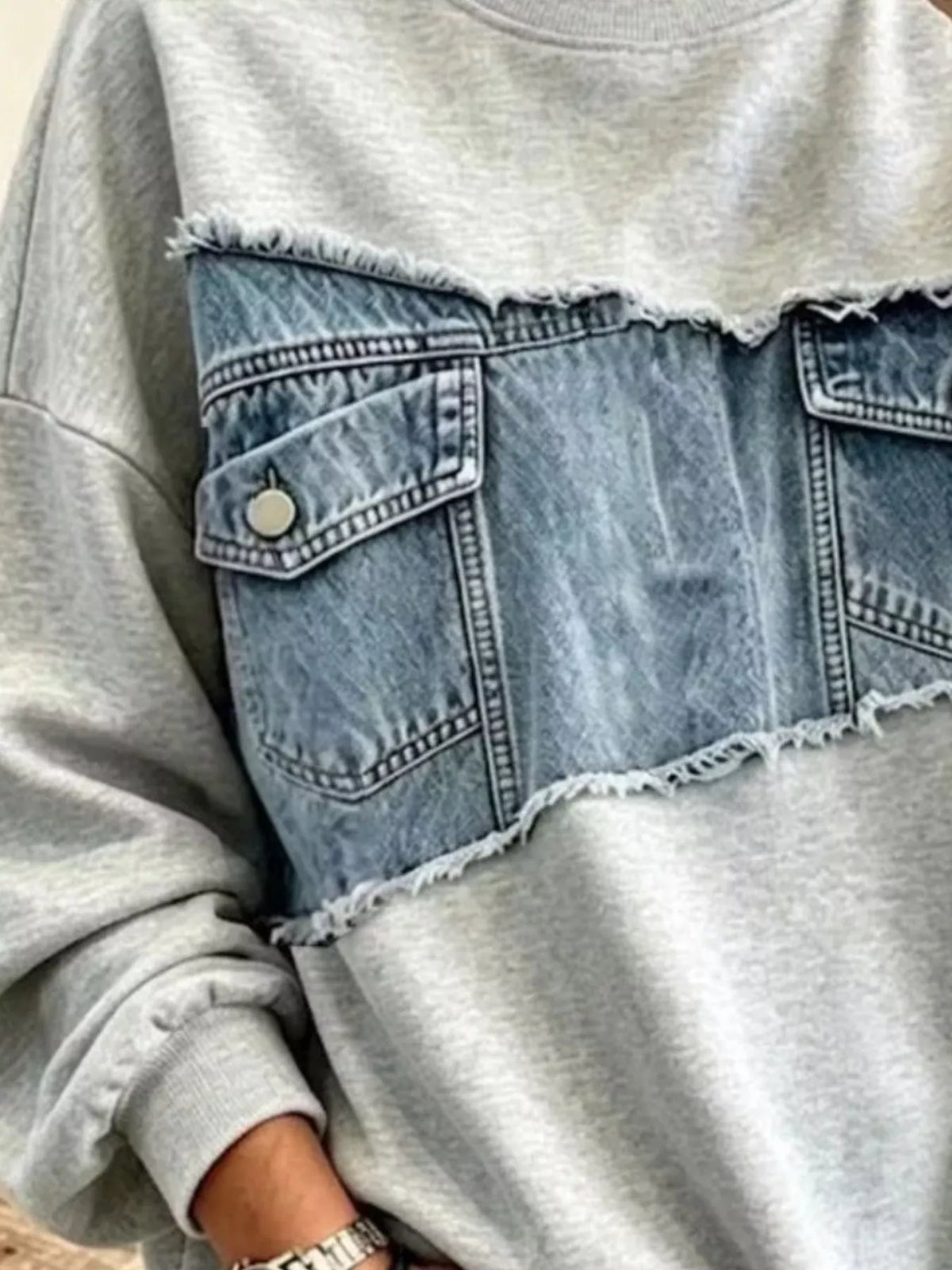 Engla sweatshirt i denimpatchwork