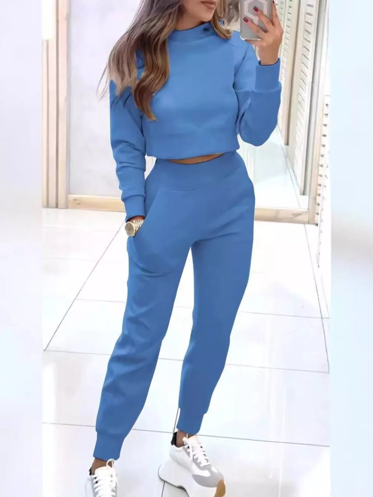 Lottie set med croppad sweatshirt, blå