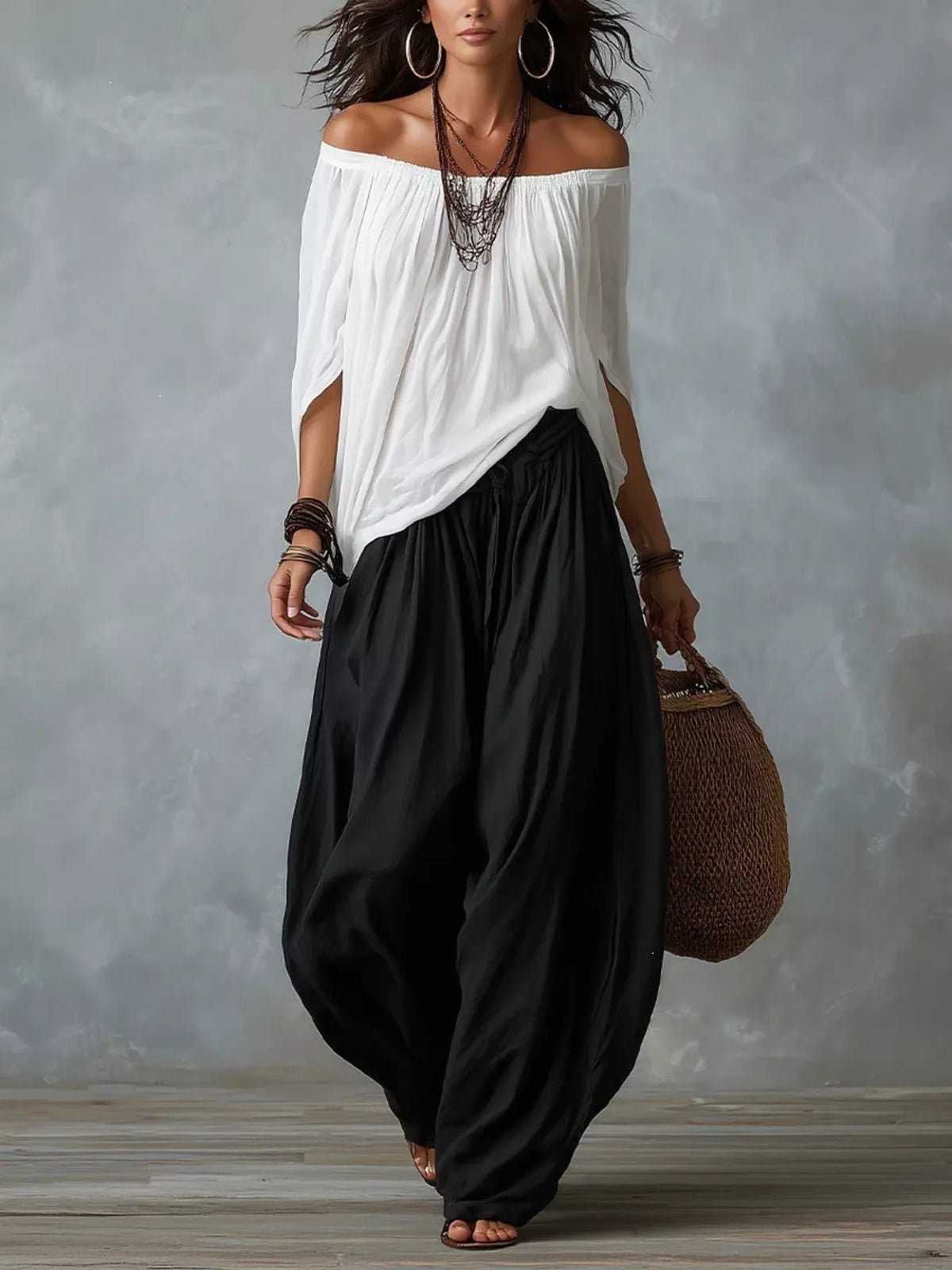Amara off-shoulder set, svart och vit