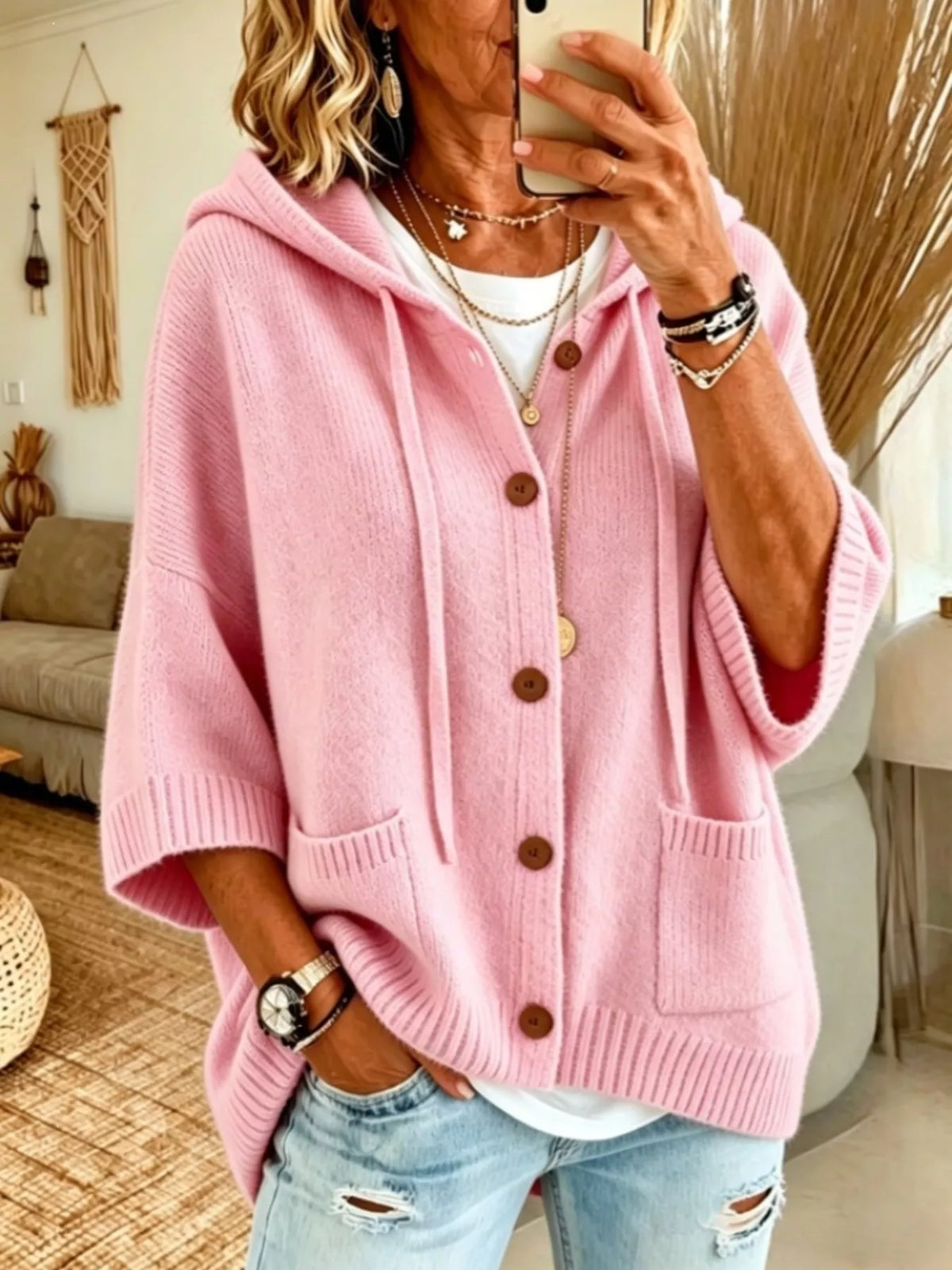 Gaia cardigan med knytning, rosa
