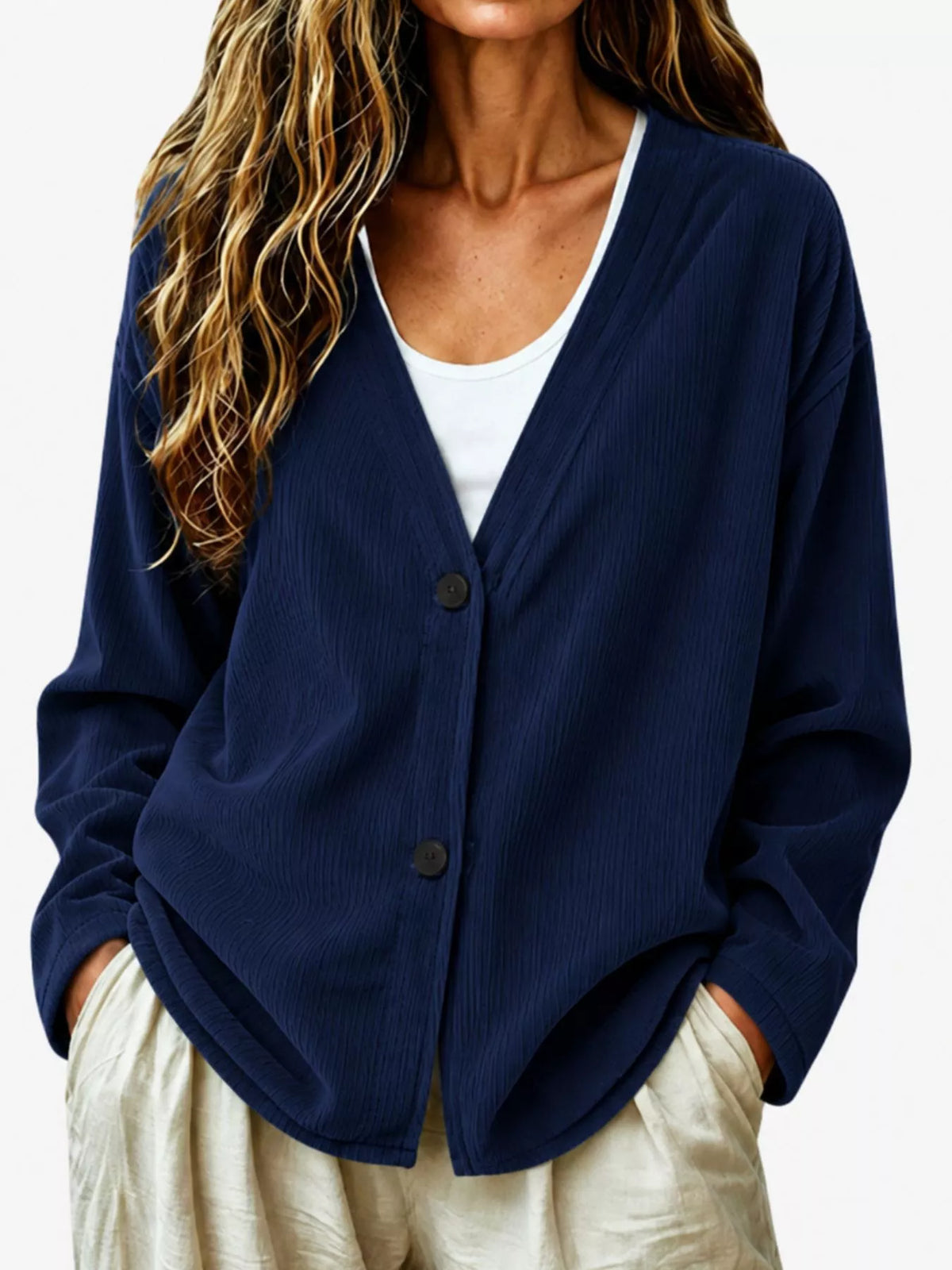 Thyra cardigan i manchester, mörkblå