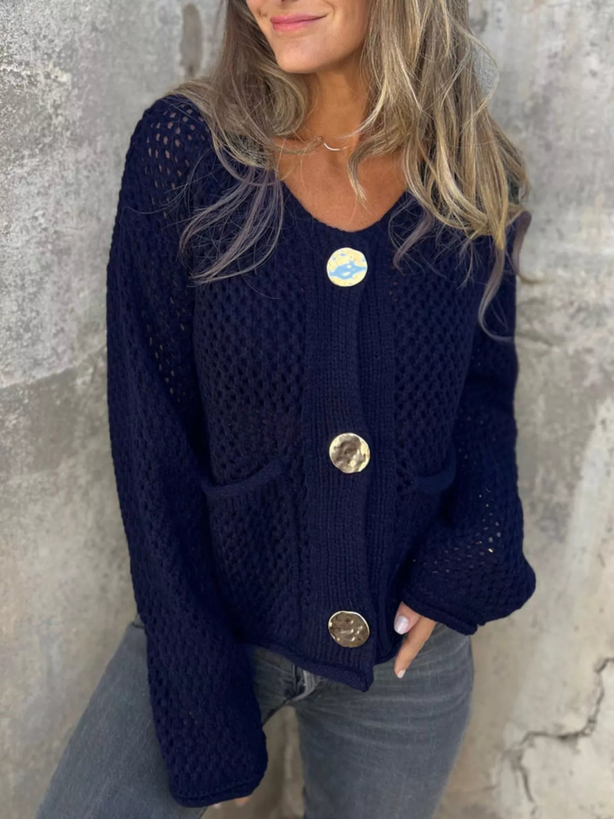 Verity virkad cardigan, mörkblå