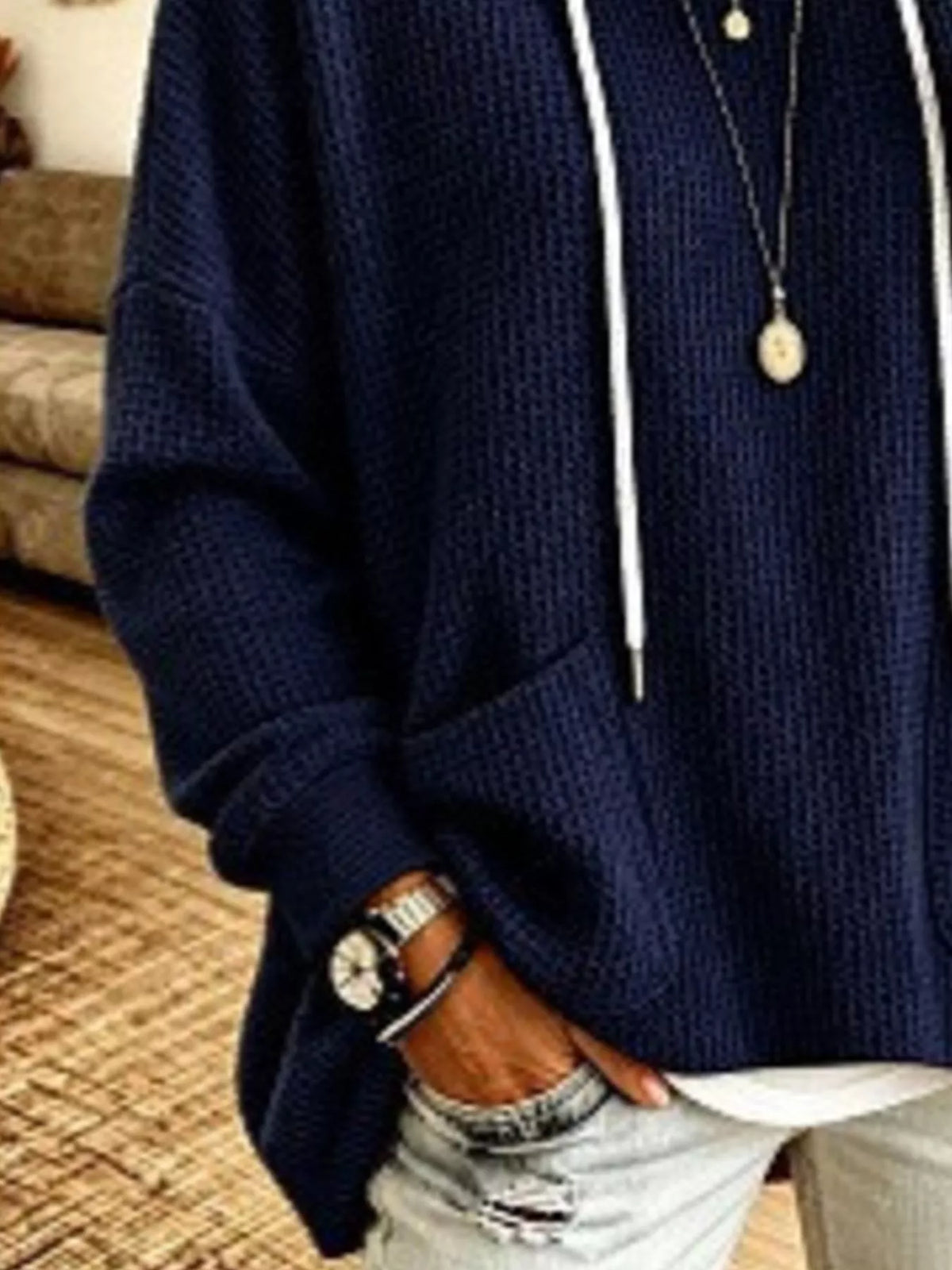 Eir våffelstickad hoodie