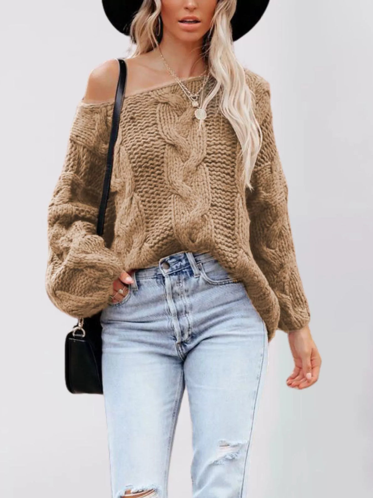 Natascha kabelstickad tröja, khaki