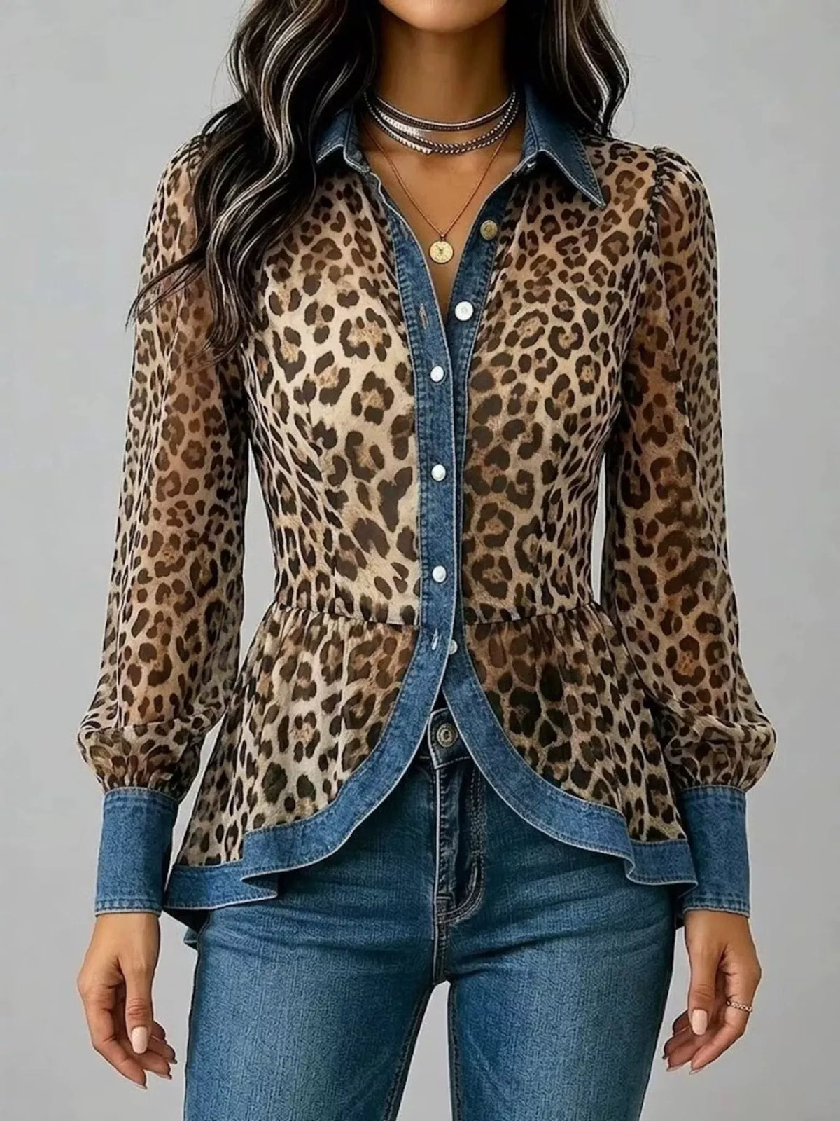 Cordelia leopardmönstrad skjorta, leopard