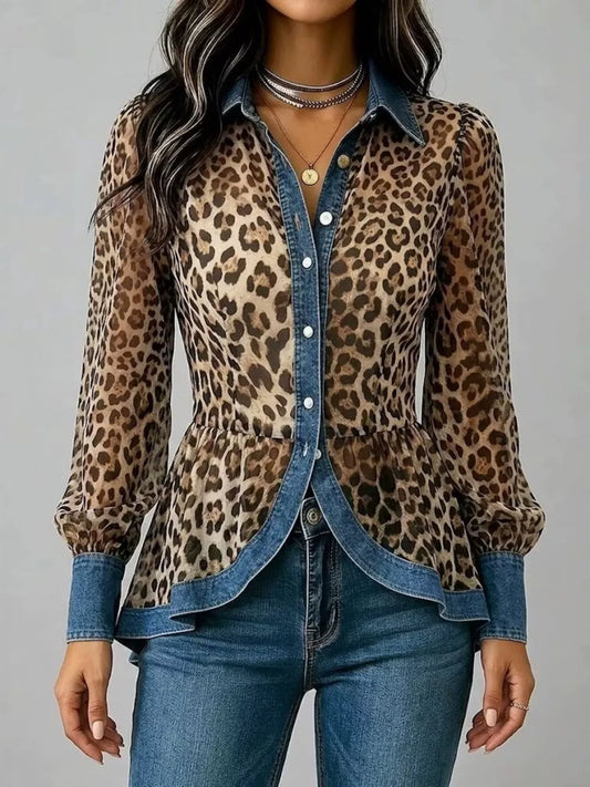 Cordelia leopardmönstrad skjorta, leopard