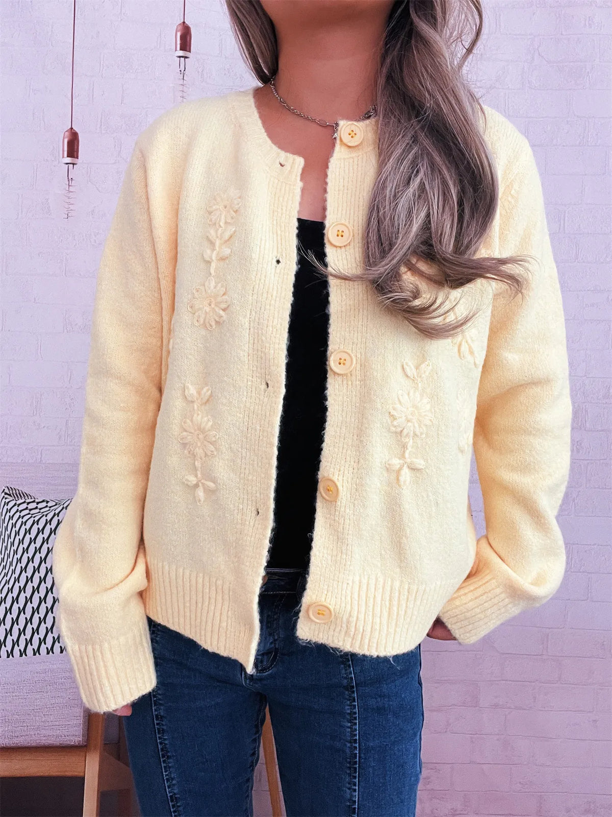 Angelina blommig cardigan, gul