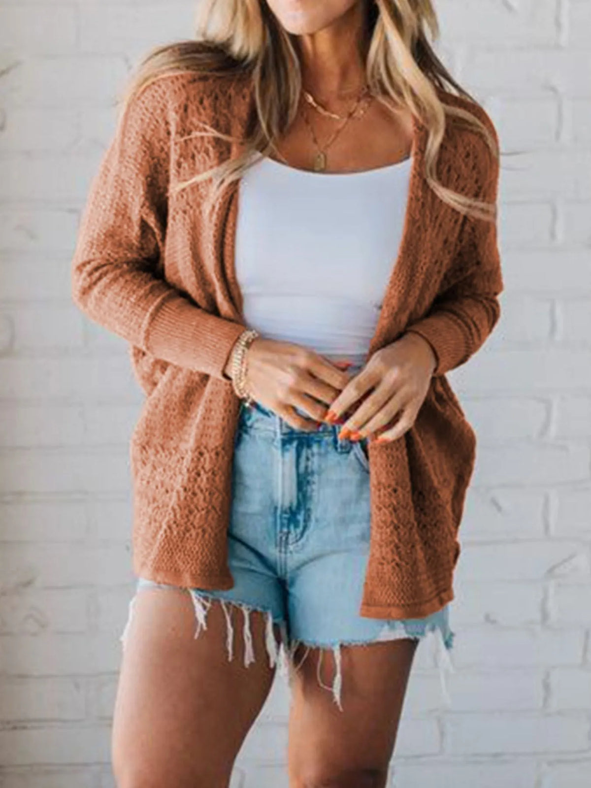 Merle hålstickad cardigan