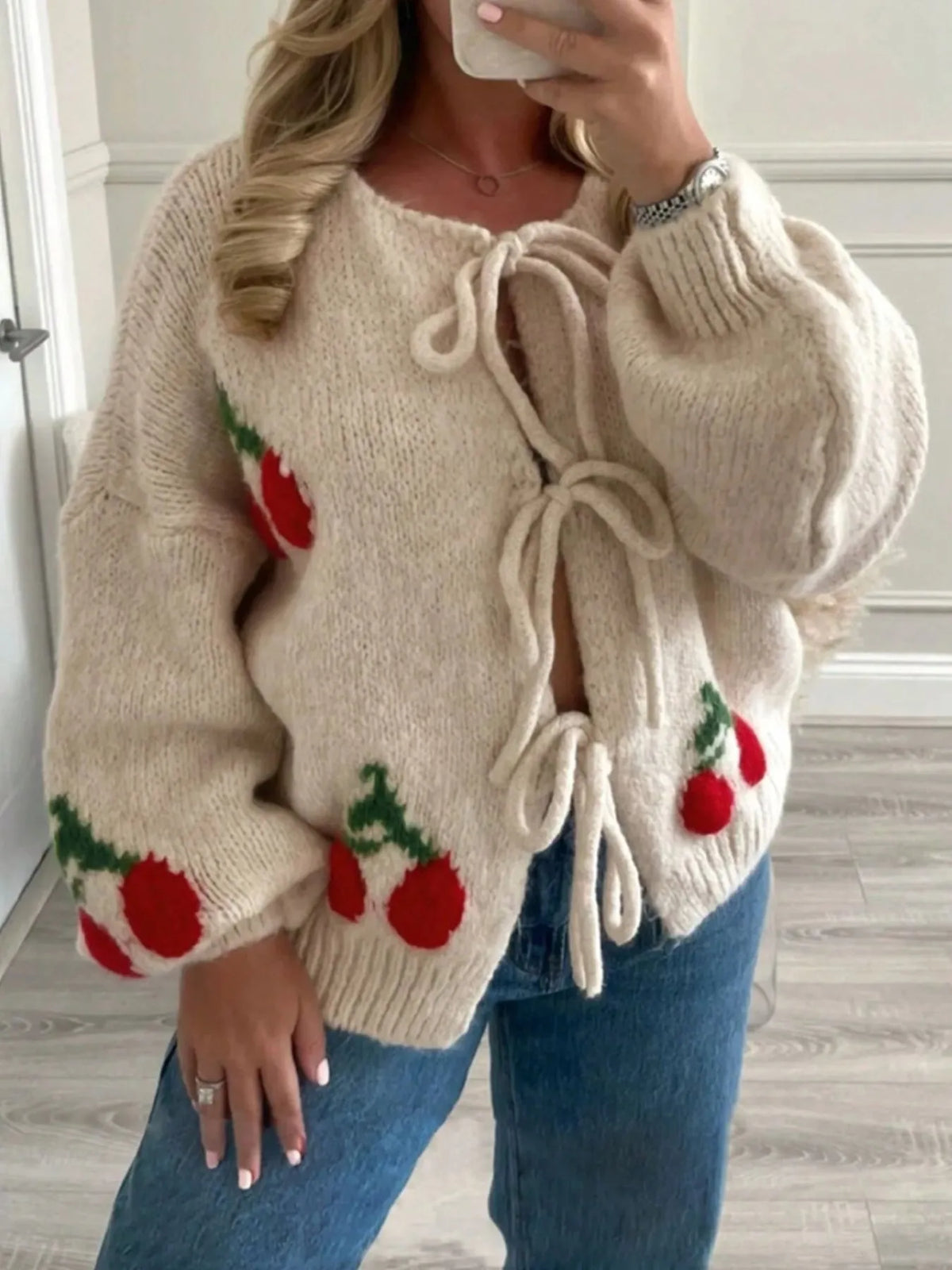 Malia cardigan med körsbär, khaki