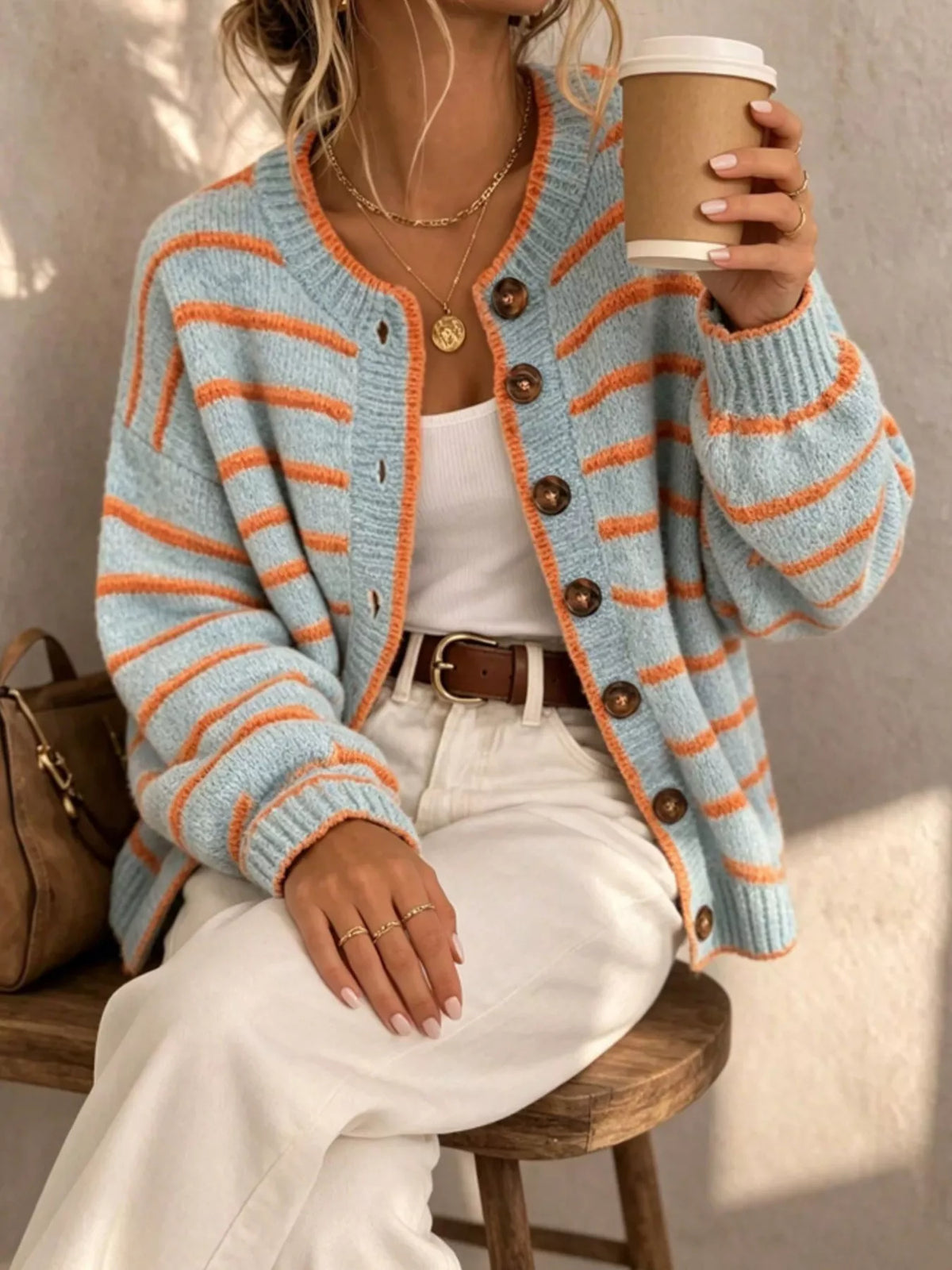 Maggie randig cardigan, ljusblå