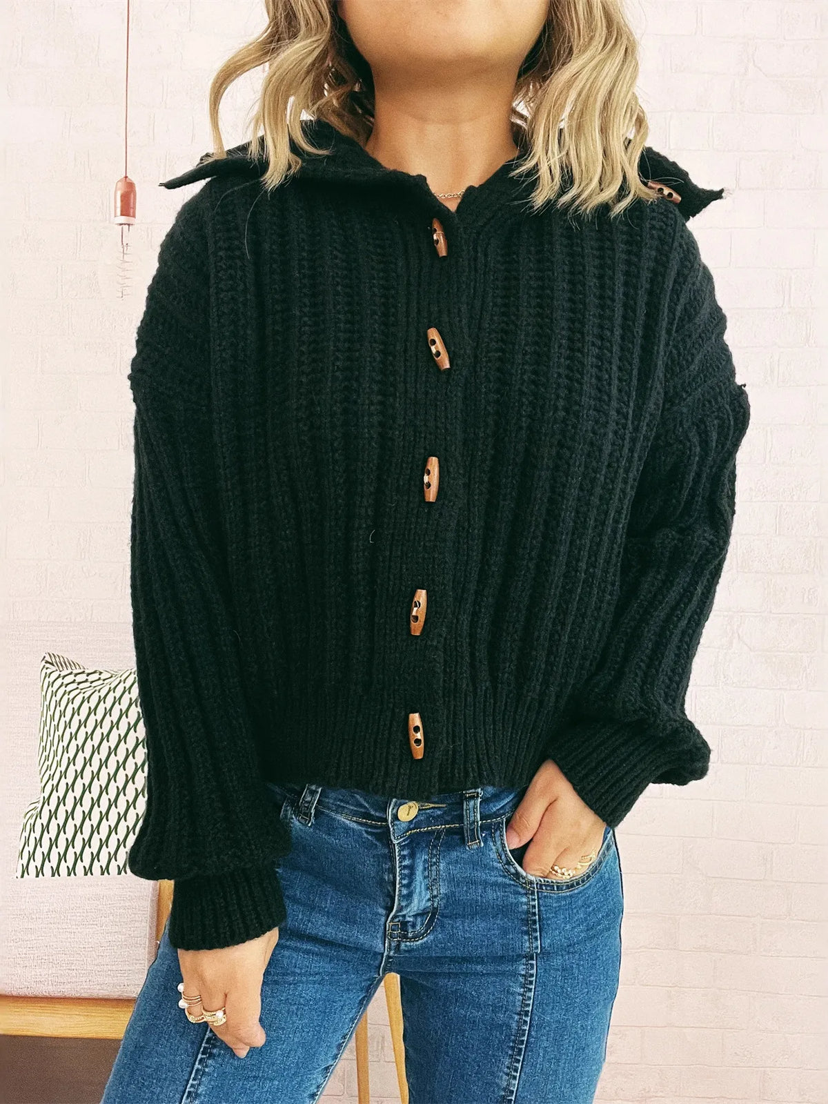 Zelda croppad cardigan, svart
