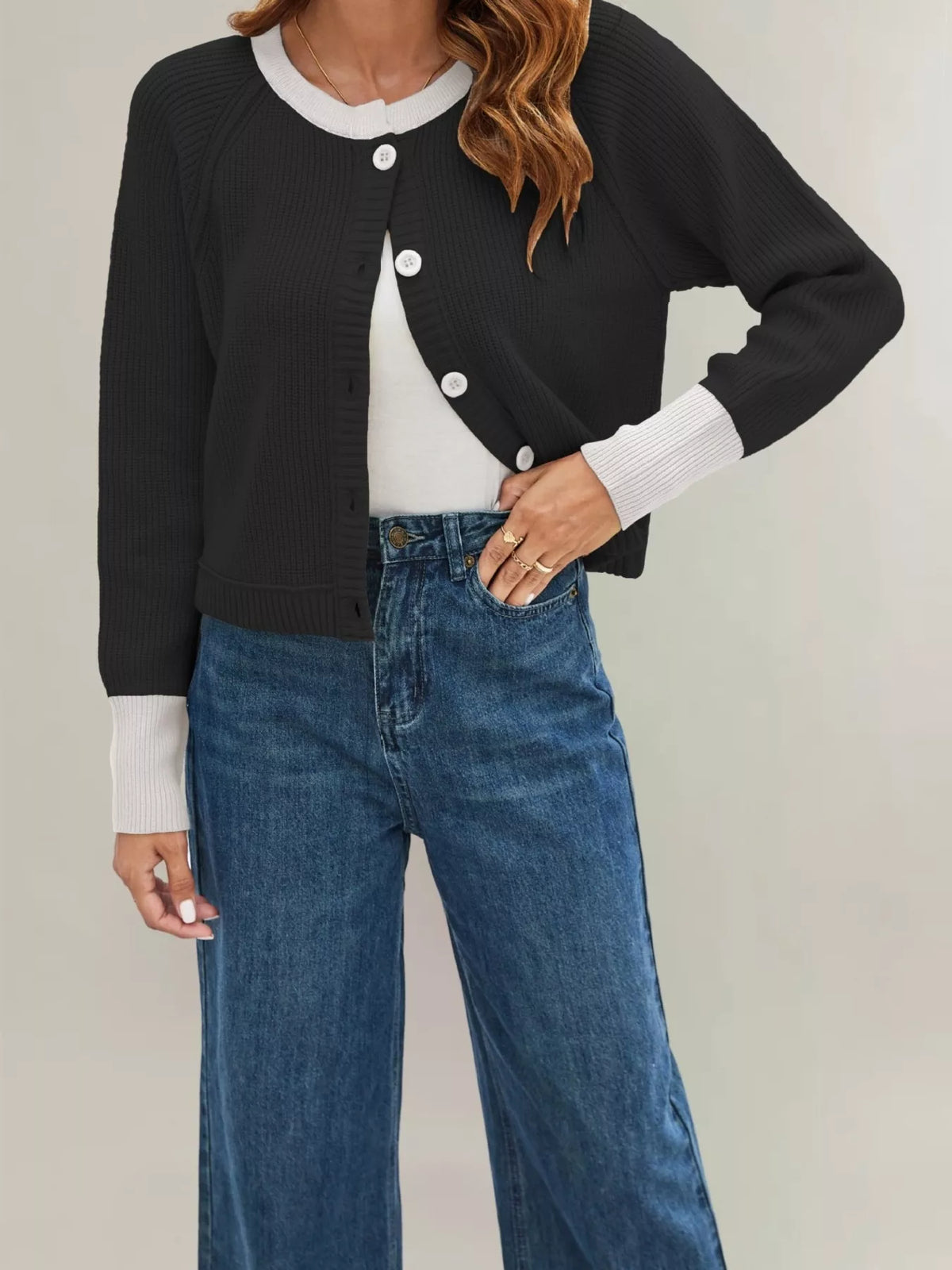 Sabrina cardigan med färgblock, svart