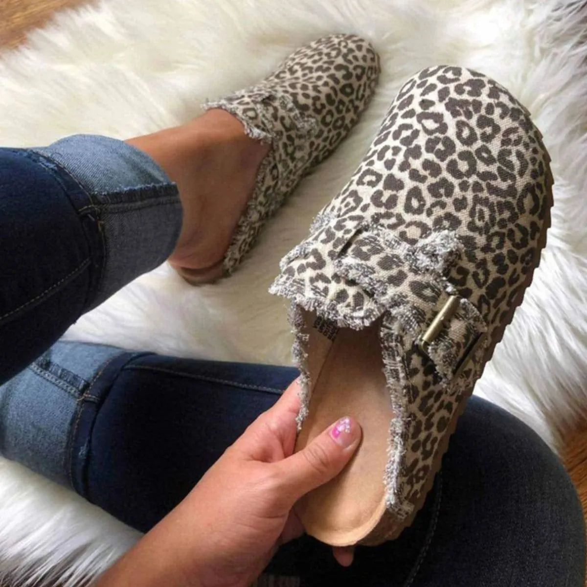 Evangelina loafers i läderlook, leopard
