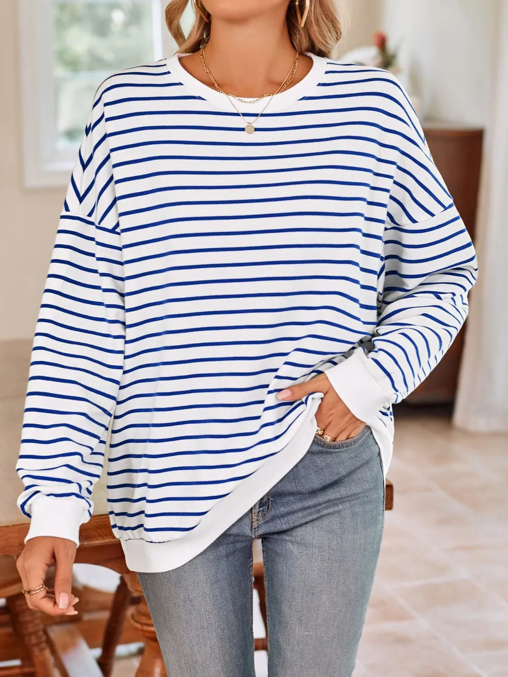 Birgit randig sweatshirt, blå