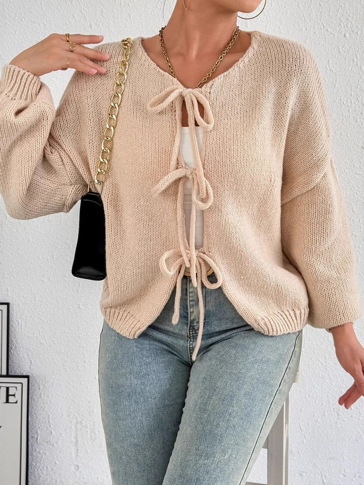 Kinga cardigan med rosett