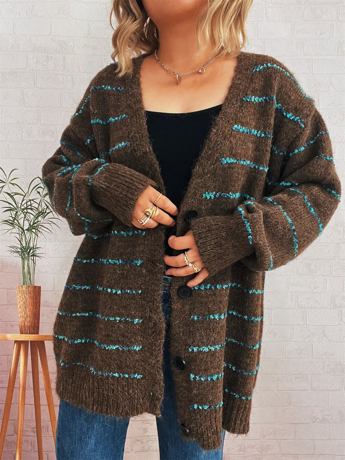 Saskia randig cardigan, grå