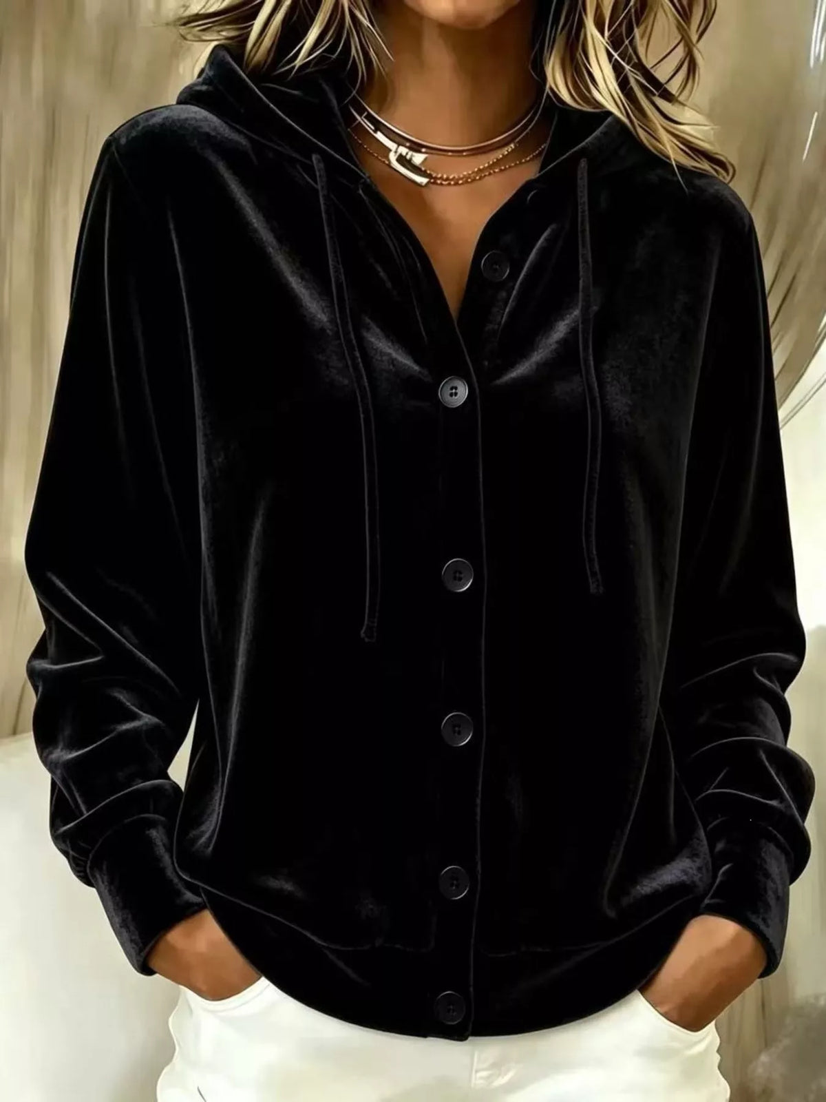 Susanne hoodie i sammet, svart