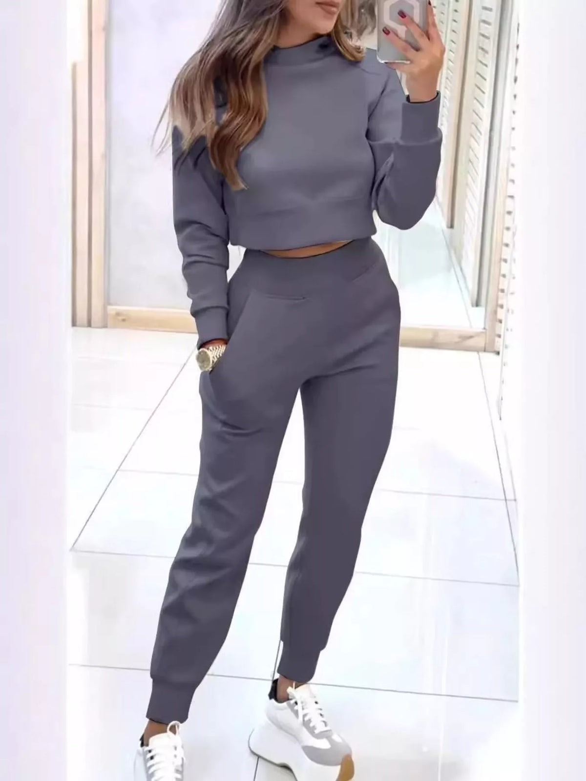 Lottie set med croppad sweatshirt, grå