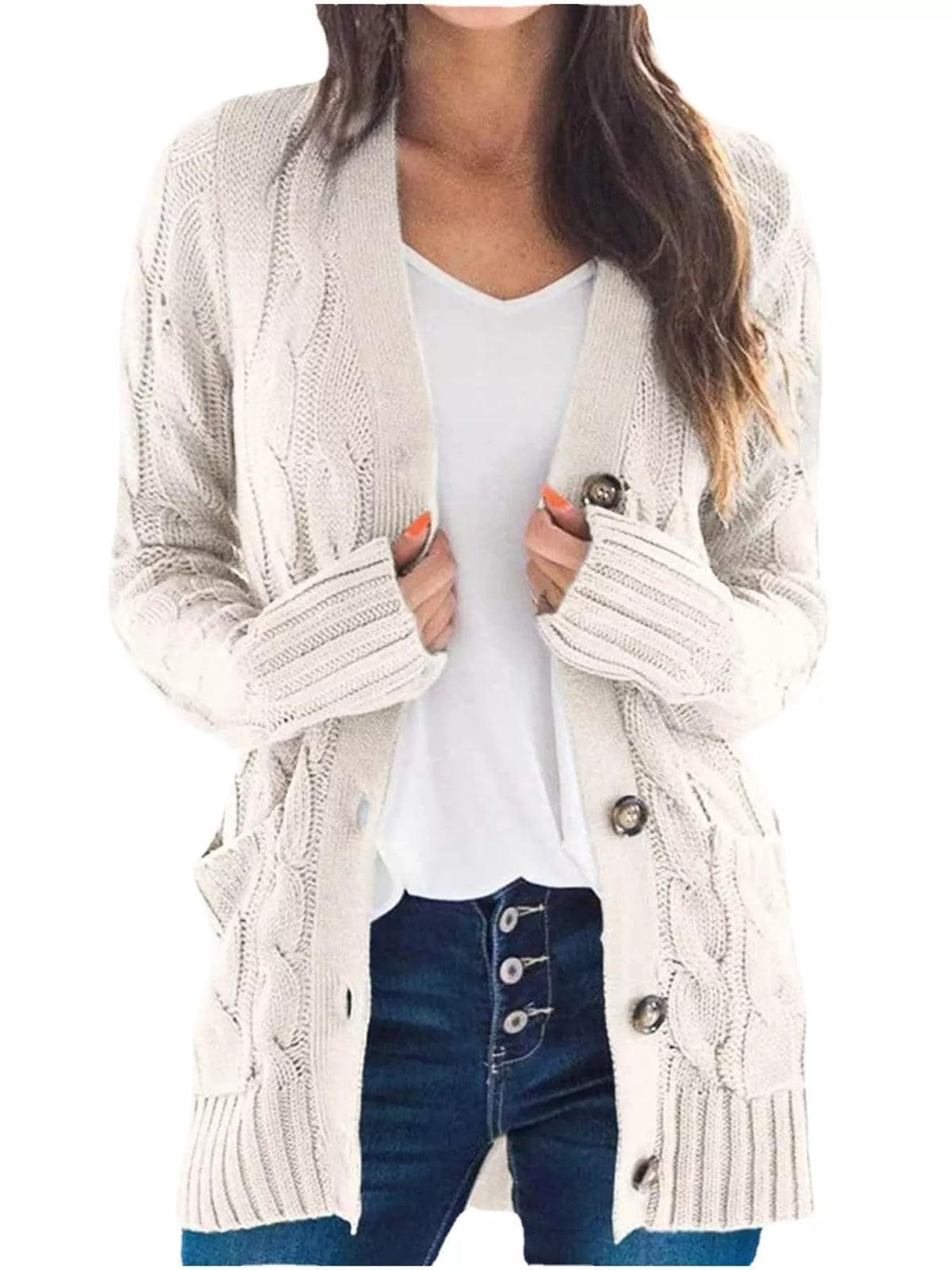 Octavia grovstickad cardigan, krämvit